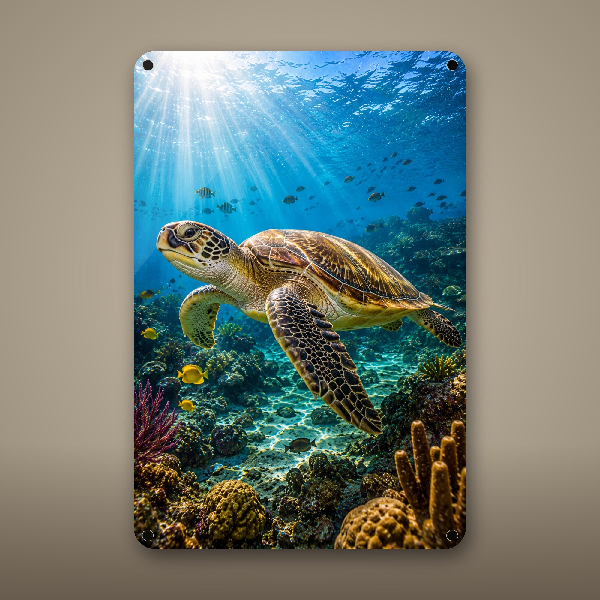 Sea Turtle Portrait Metal Wall Art, Aluminum Sign, Marine Wildlife Wall Decor, Coastal Beach House Gift — aluminum sign mockup