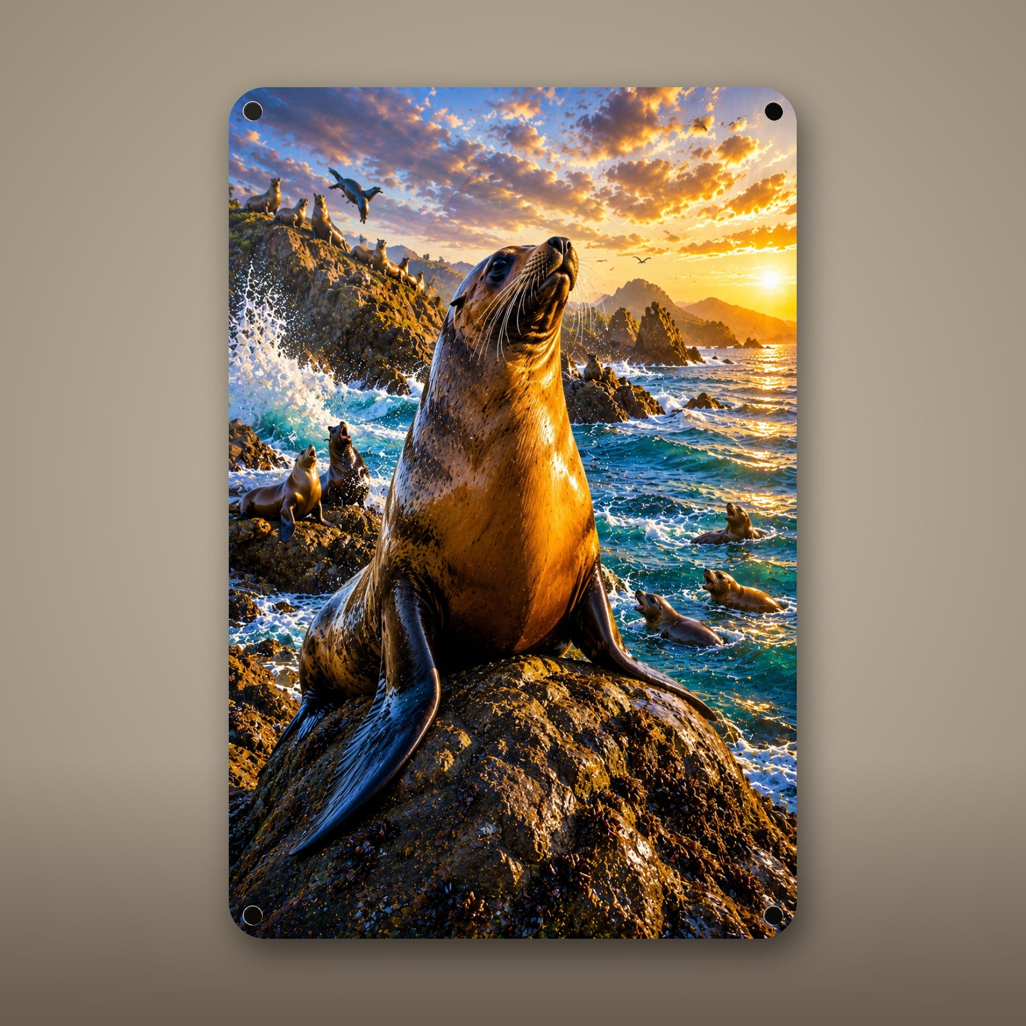 Sea Lion Metal Wall Art, Aluminum Sign, Marine Wildlife Wall Decor, Coastal Beach House Gift — aluminum sign mockup