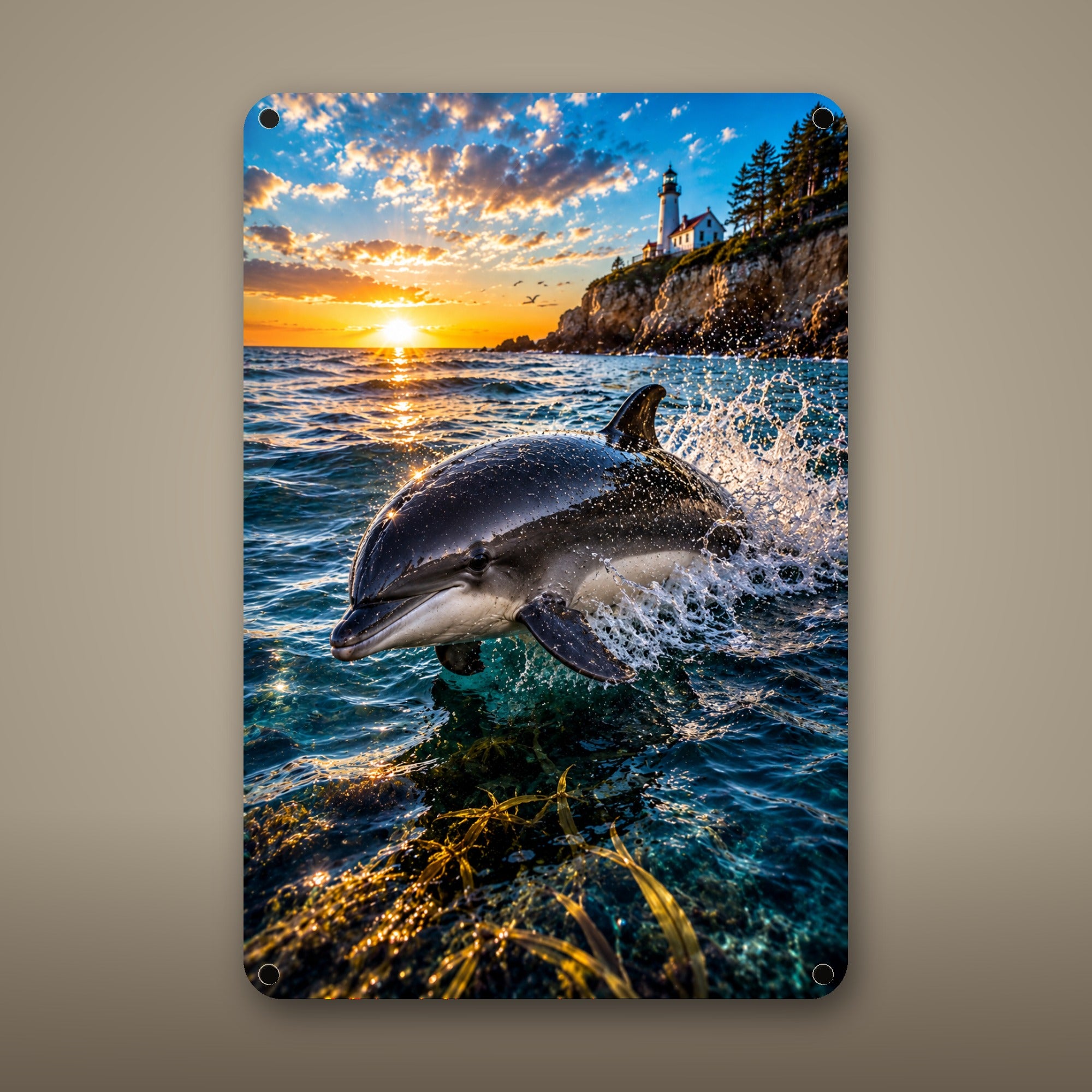 Dolphin Duo Metal Wall Art, Aluminum Sign, Marine Wildlife Wall Decor, Coastal Beach House Gift — aluminum sign mockup