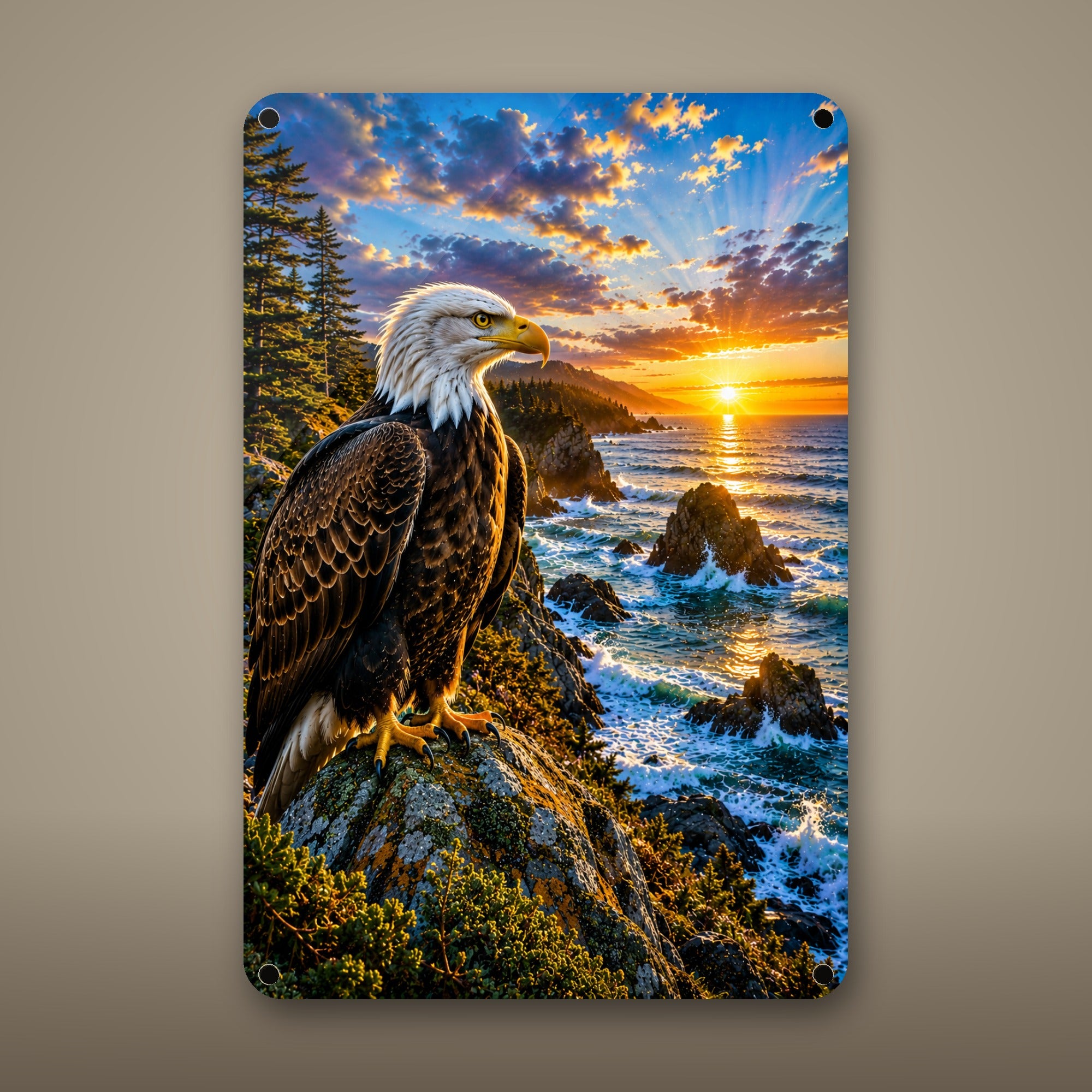 Bald Eagle Portrait Metal Wall Art, Aluminum Sign, Marine Wildlife Wall Decor, Coastal Beach House Gift — aluminum sign mockup