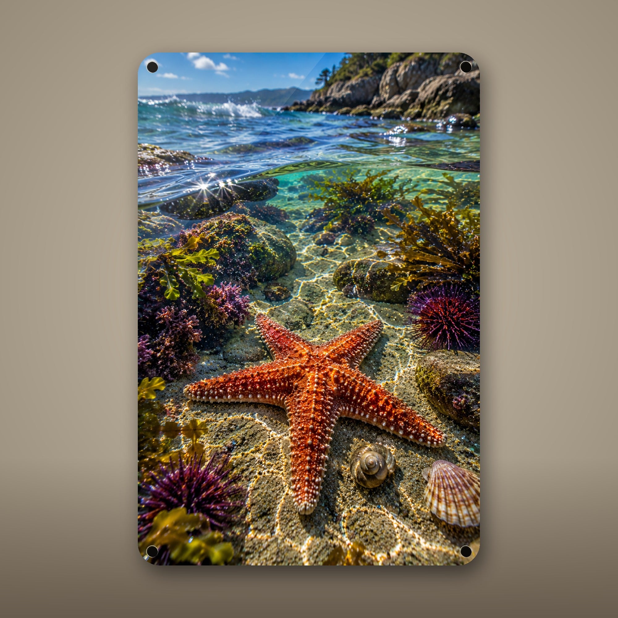 Starfish Metal Wall Art, Aluminum Sign, Marine Wildlife Wall Decor, Coastal Beach House Gift — aluminum sign mockup