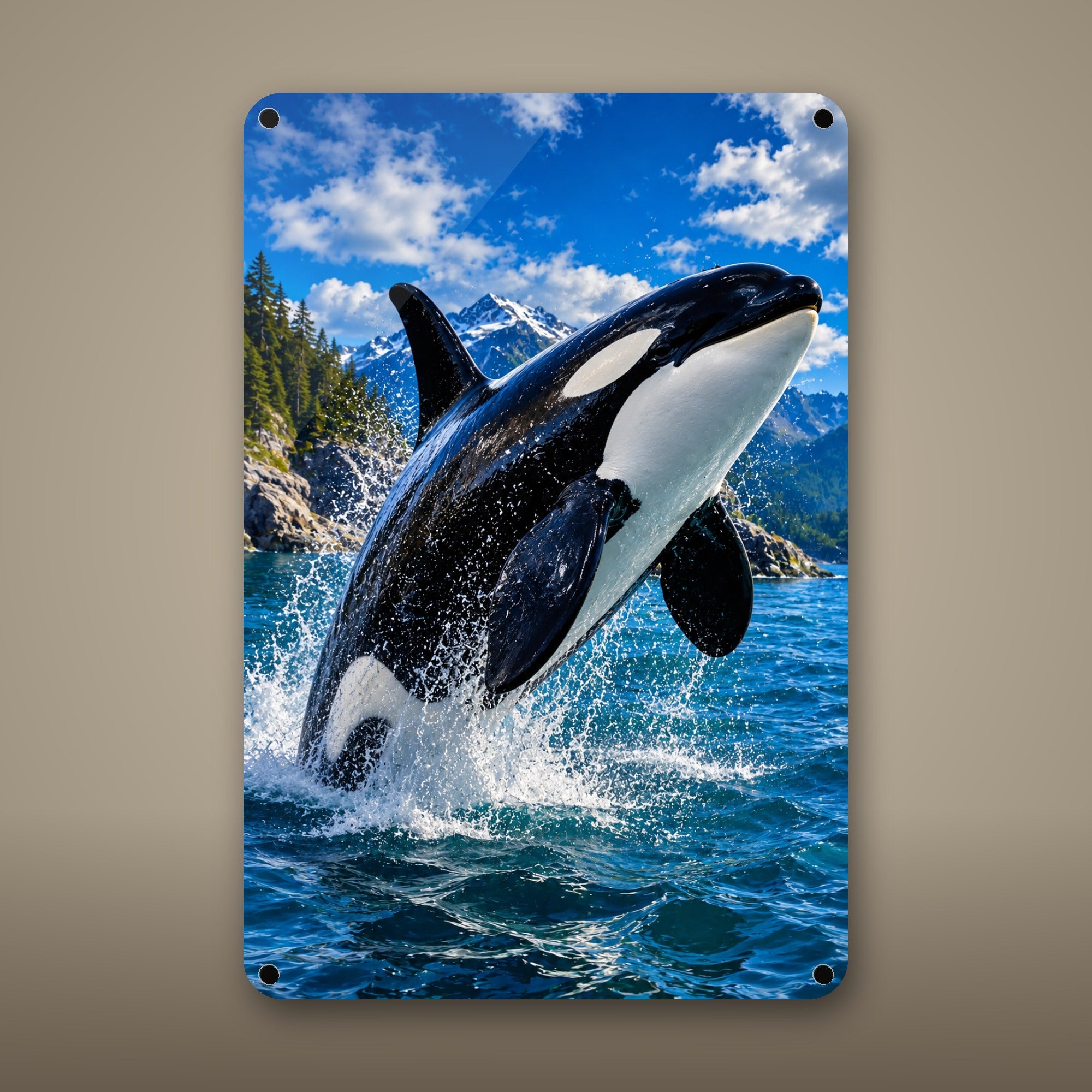 Orca Pod Metal Wall Art, Aluminum Sign, Marine Wildlife Wall Decor, Coastal Beach House Gift — aluminum sign mockup