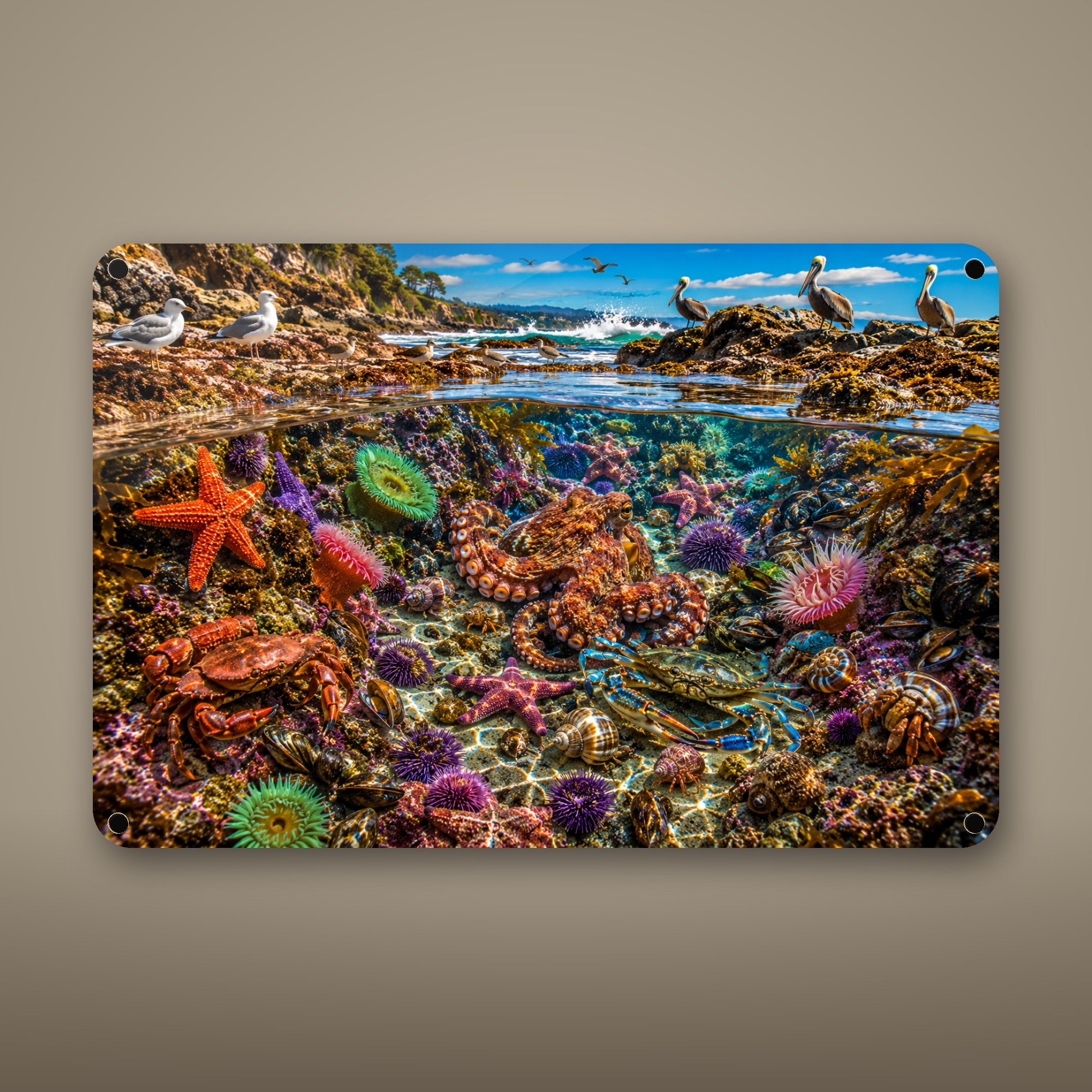 Coral Reef Scene Metal Wall Art, Aluminum Sign, Marine Wildlife Wall Decor, Coastal Beach House Gift — aluminum sign mockup