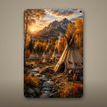 Mountain Teepee Camp Aluminum Sign Aluminum Sign — front view on white background