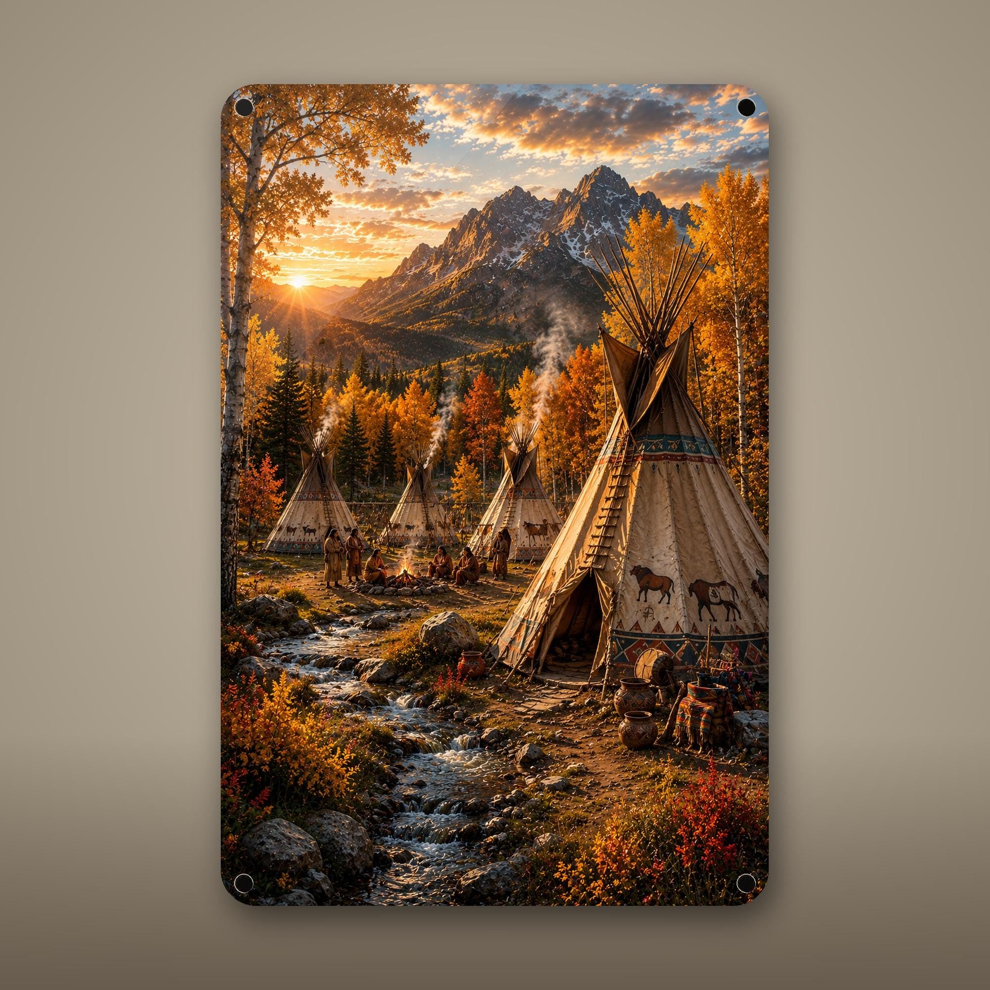 Mountain Teepee Camp Aluminum Sign Aluminum Sign — front view on white background