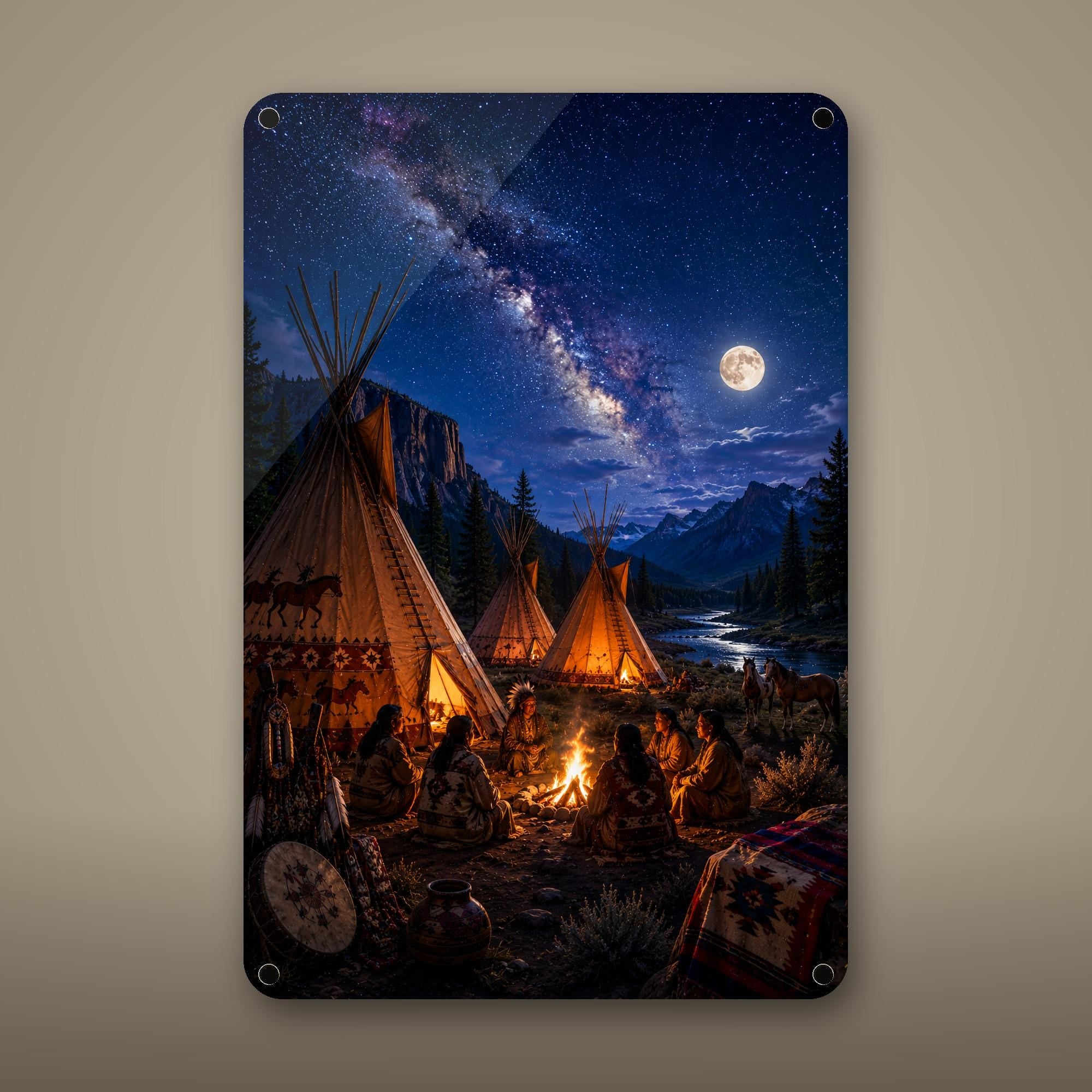 Starry Teepee Camp Aluminum Sign Aluminum Sign — front view on white background
