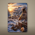 Snowy Teepee Camp Aluminum Sign Aluminum Sign — front view on white background