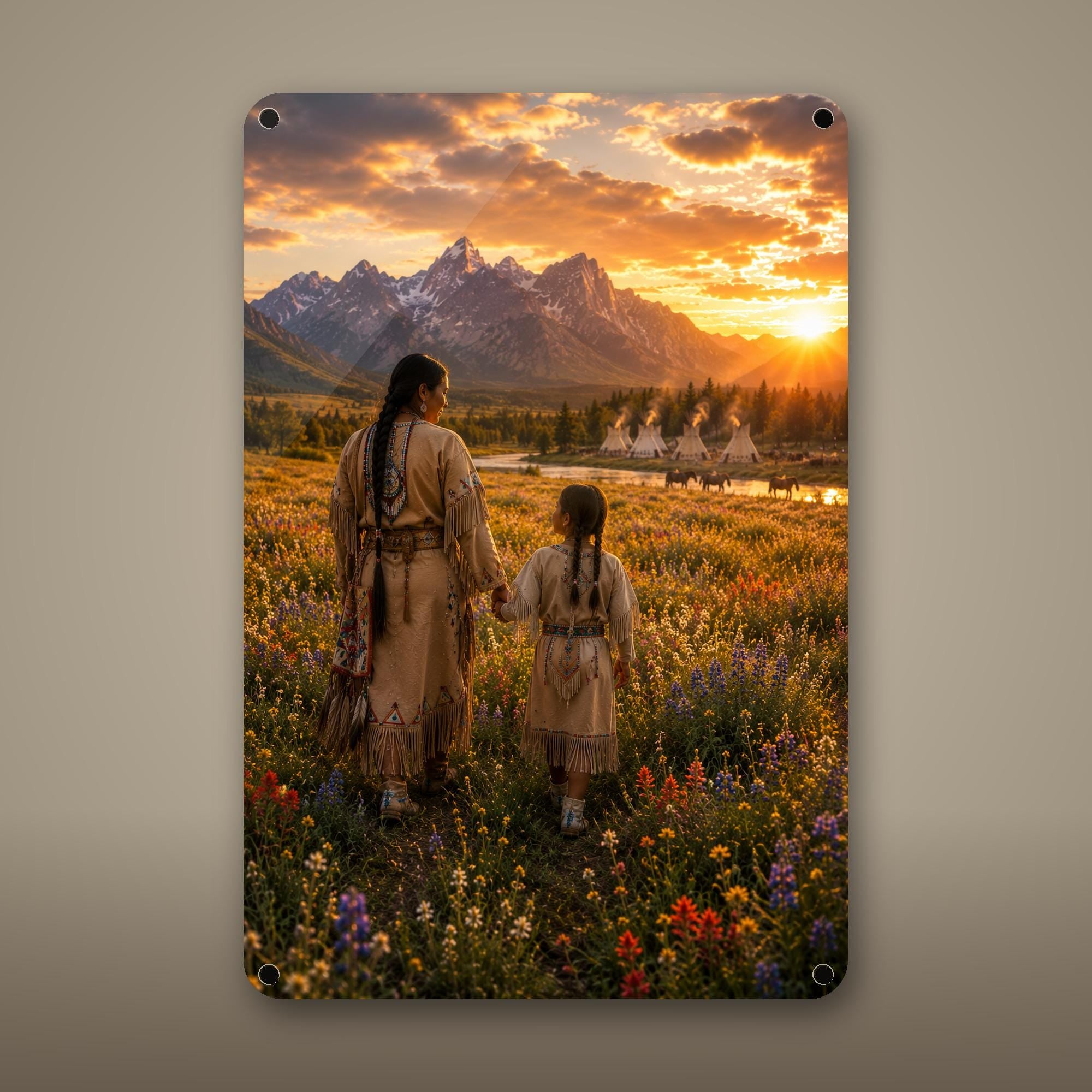 Native Family Prairie Aluminum Sign Aluminum Sign — front view on white background