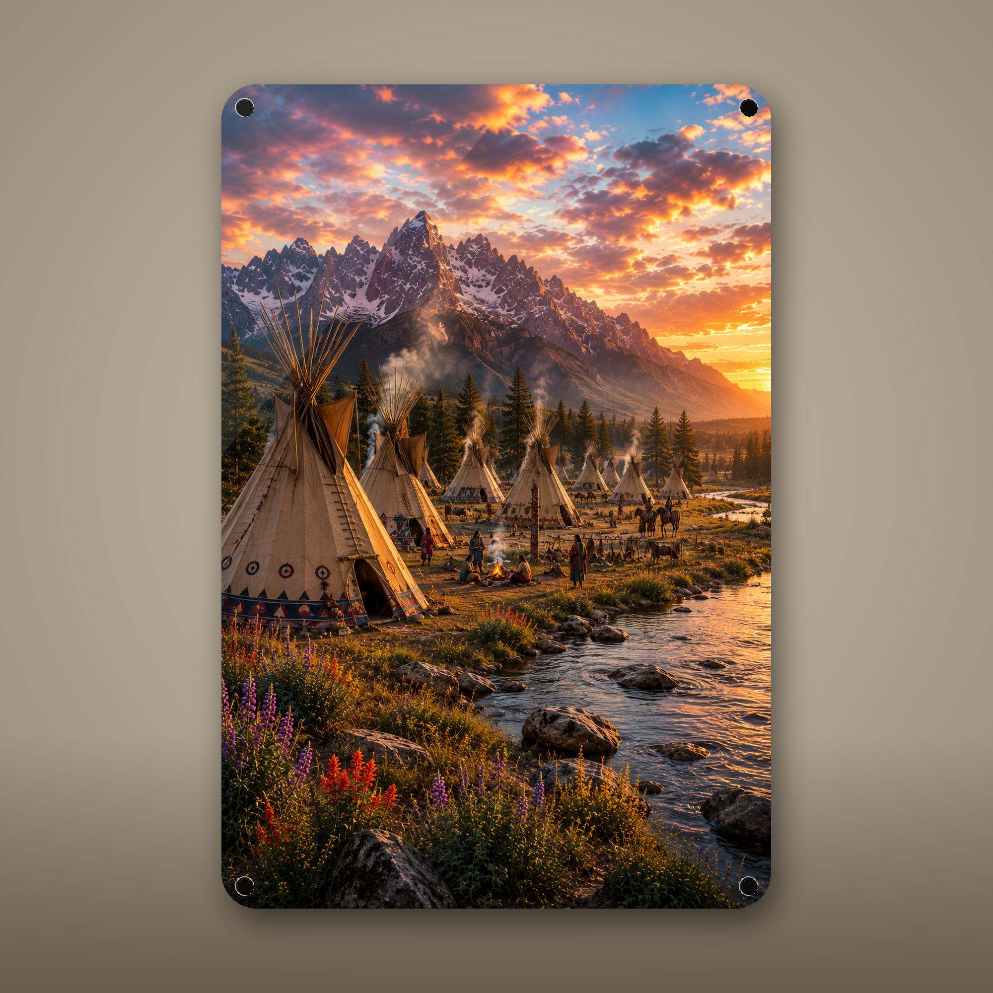 Mountain Teepee Village Aluminum Sign Aluminum Sign — front view on white background