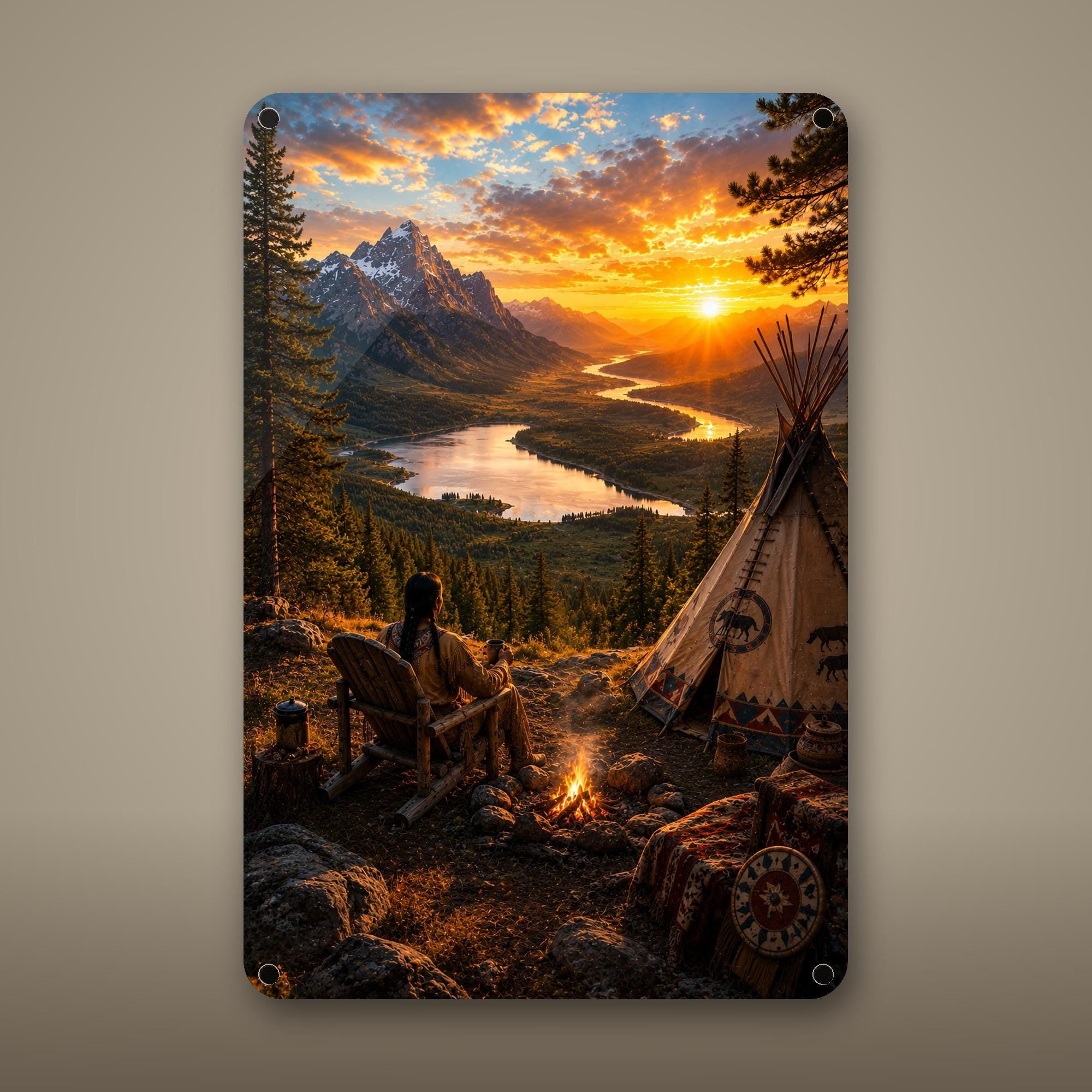 Lakeside Teepee Camp Aluminum Sign Aluminum Sign — front view on white background