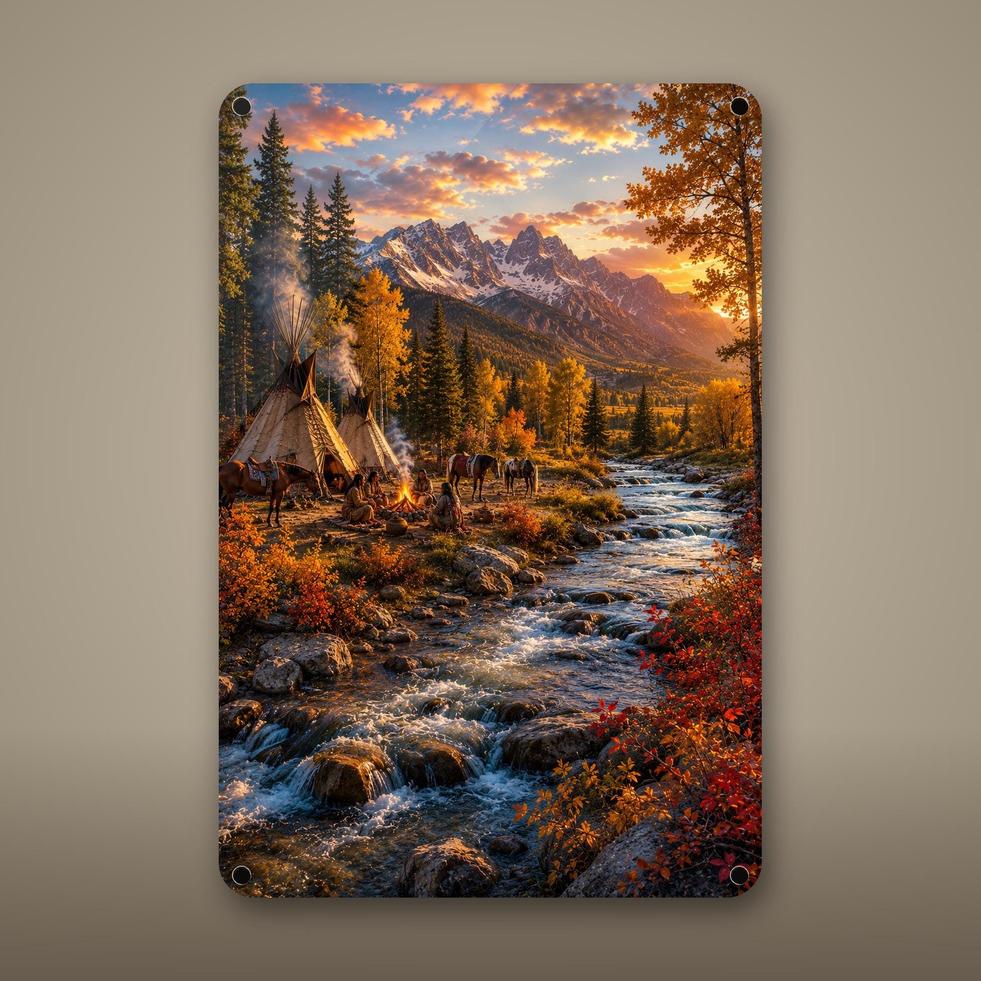 Autumn Teepee Creek Aluminum Sign Aluminum Sign — front view on white background