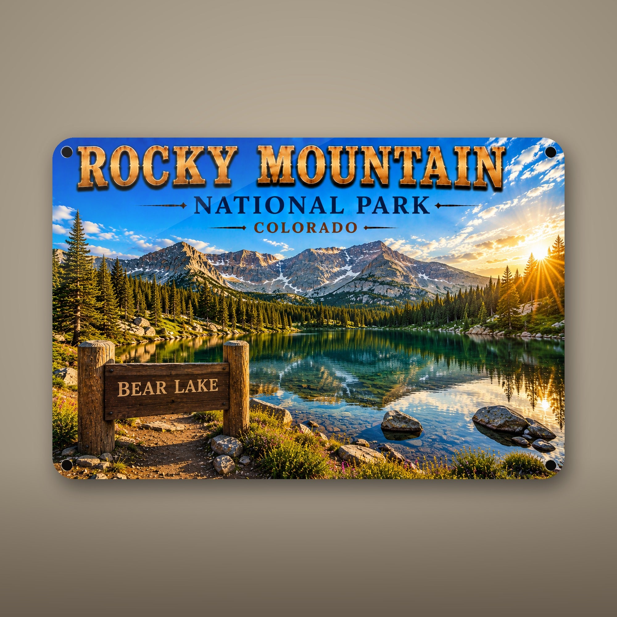 Rocky Mountain National Park Sign, Bear Lake Metal Wall Art, Colorado Aluminum Vintage Travel Poster Gift