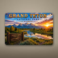 Grand Teton National Park Sign, Oxbow Bend, Snake River Metal Wall Art, Wyoming Aluminum Vintage Travel Poster Gift