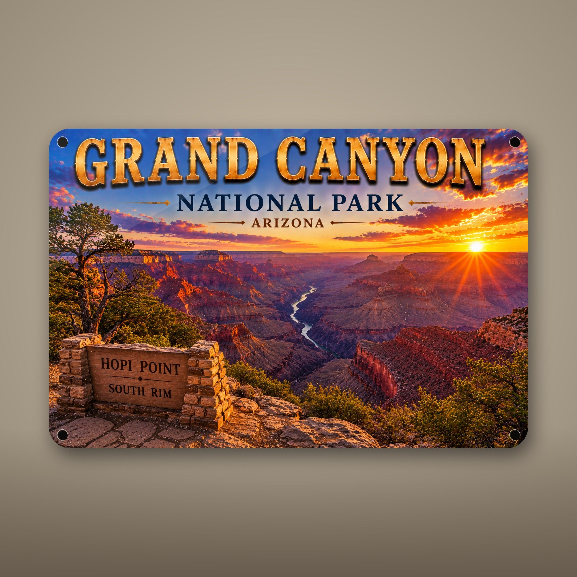 Grand Canyon National Park Sign, Hopi Point, South Rim Metal Wall Art, Arizona Aluminum Vintage Travel Poster Gift