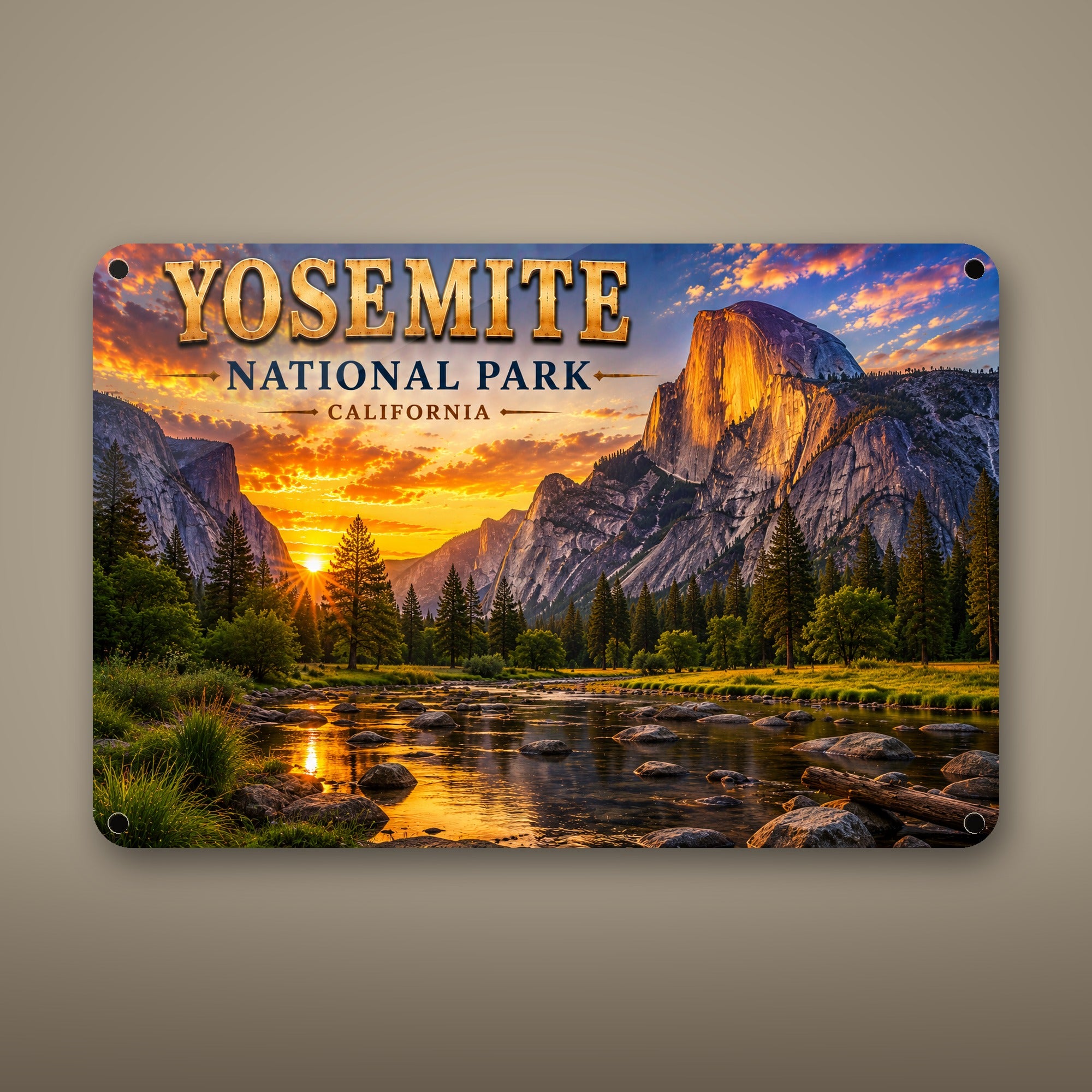 Yosemite National Park Sign, Half Dome Valley View Metal Wall Art, California Aluminum Vintage Travel Poster Gift