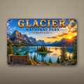 Glacier National Park Sign, Wild Goose Island, St. Mary Lake Metal Wall Art, Montana Aluminum Vintage Travel Poster Gift