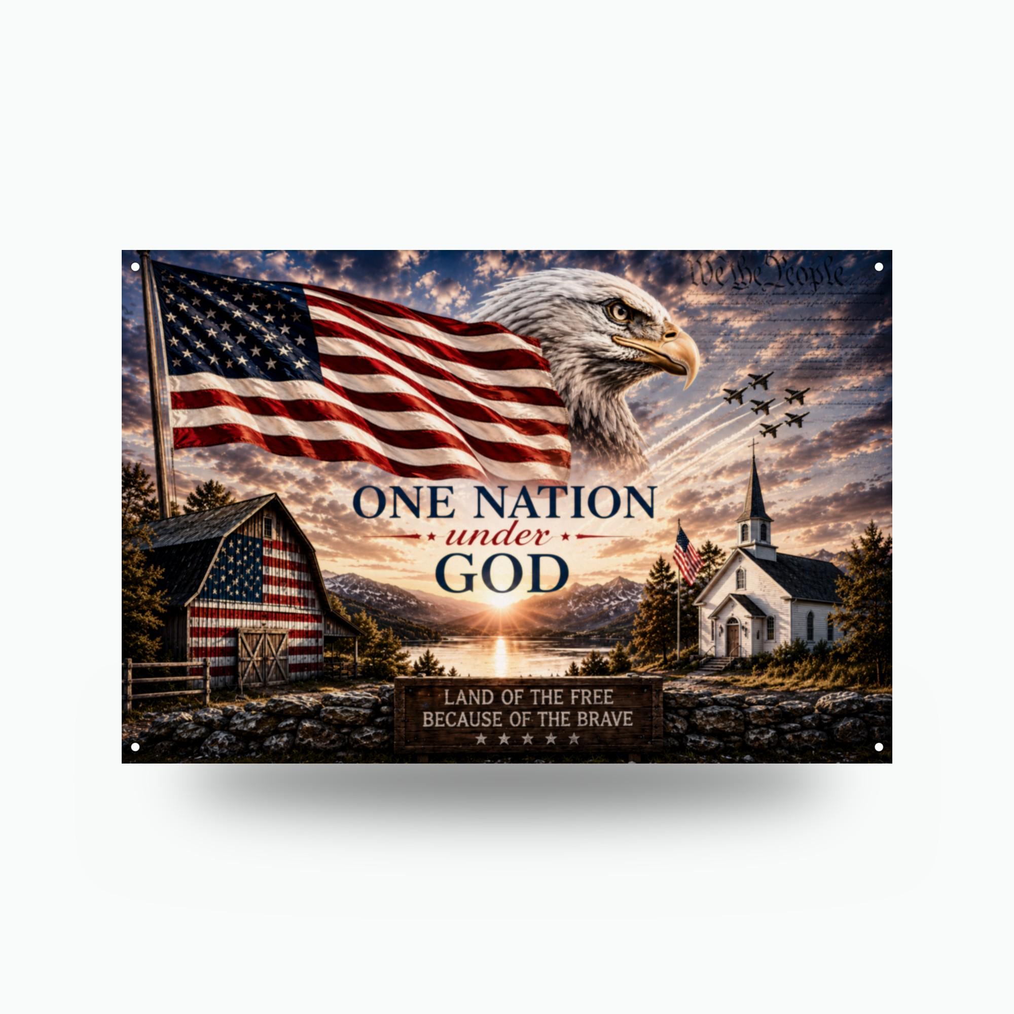 One Nation Under God Patriotic Metal Sign Aluminum Sign — front view on white background