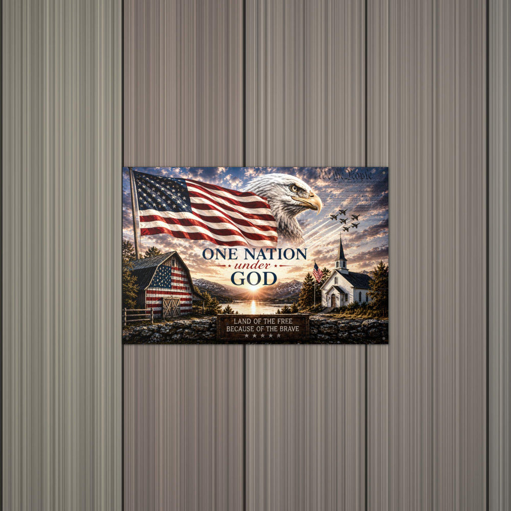 One Nation Under God Patriotic Metal Sign Aluminum Sign — lifestyle setting