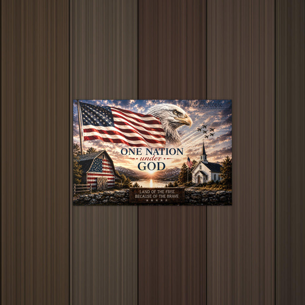 One Nation Under God Patriotic Metal Sign Aluminum Sign — detail view