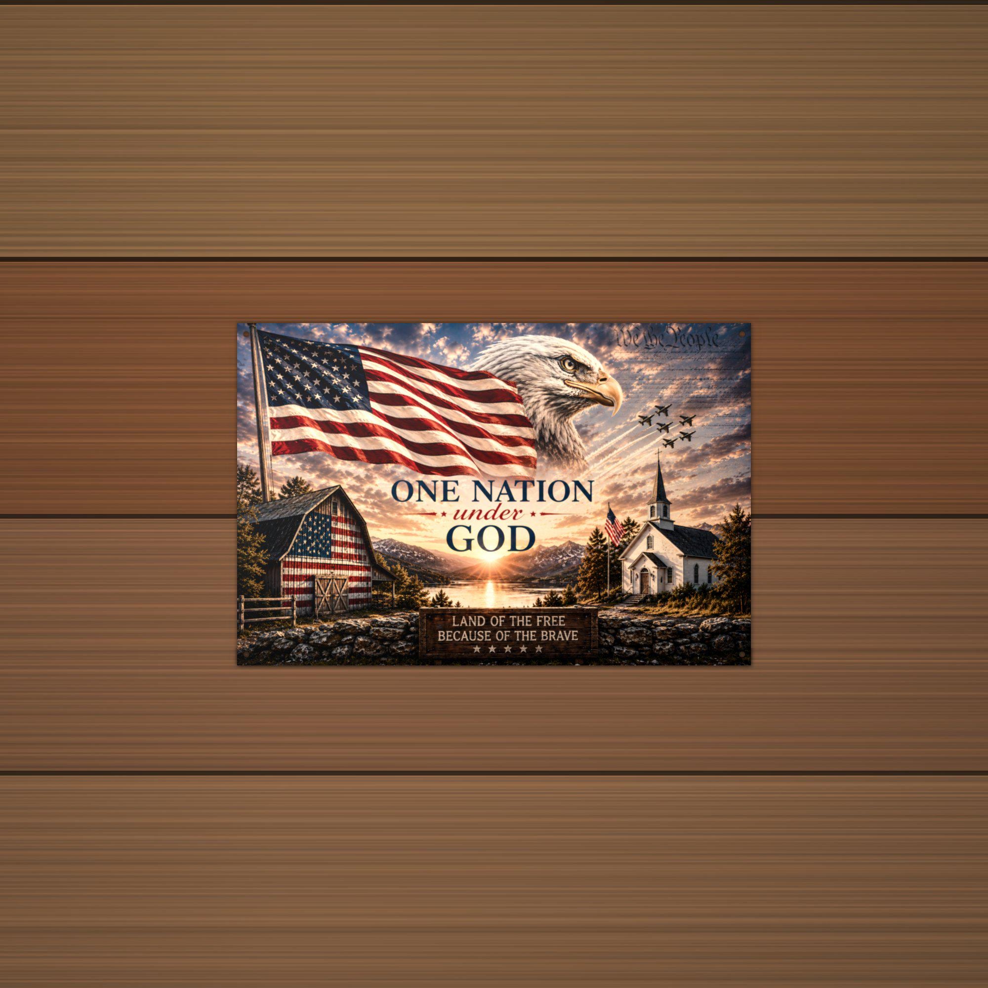 One Nation Under God Patriotic Metal Sign Aluminum Sign — alternate angle