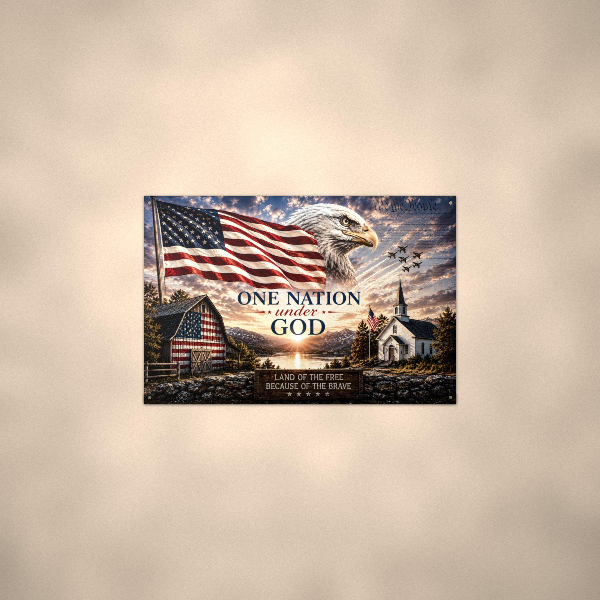 One Nation Under God Patriotic Metal Sign Aluminum Sign — alternate angle