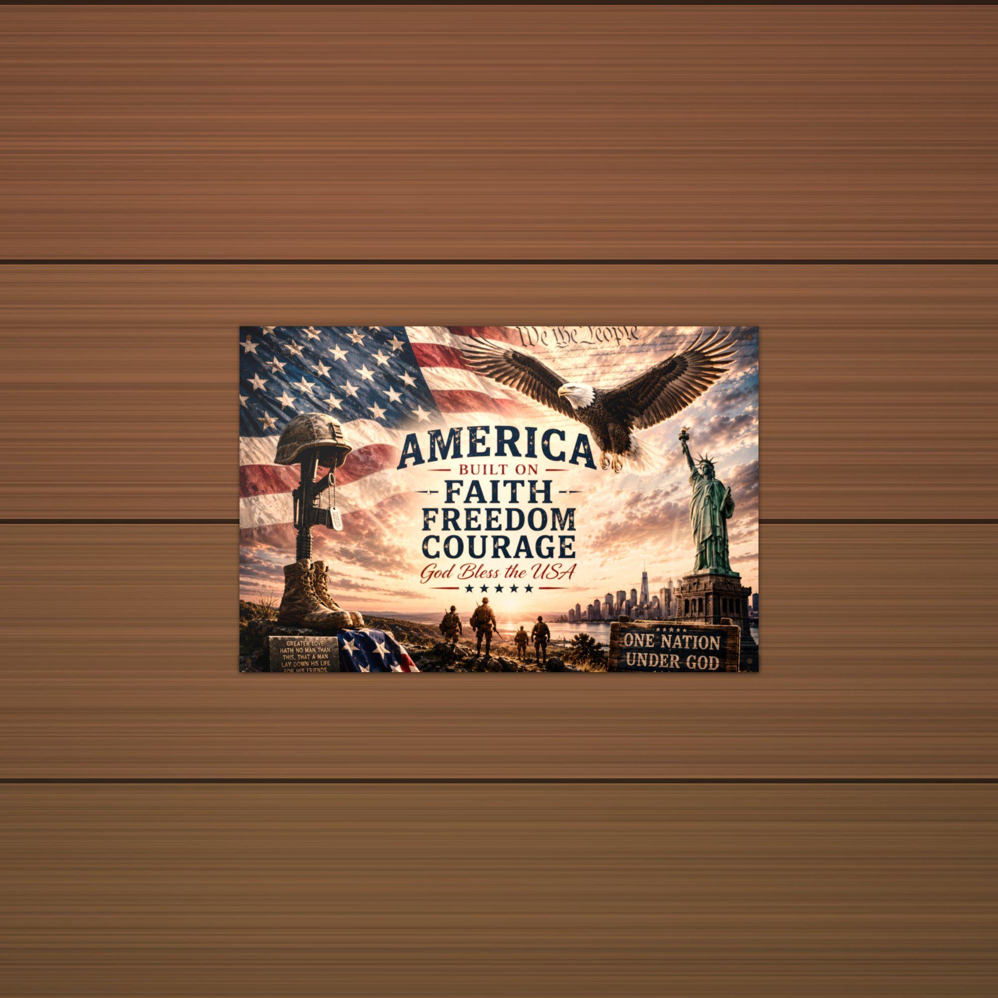 America Faith Freedom Courage Patriotic Metal Aluminum Sign — alternate angle