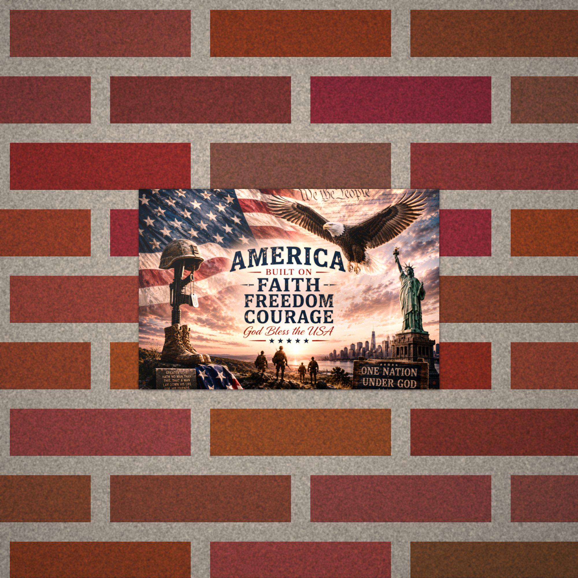America Faith Freedom Courage Patriotic Metal Aluminum Sign — alternate angle