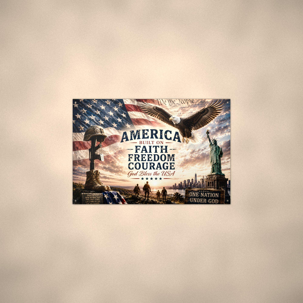 America Faith Freedom Courage Patriotic Metal Aluminum Sign — alternate angle