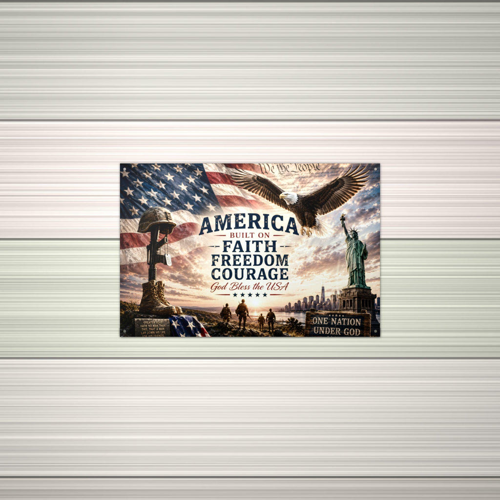 America Faith Freedom Courage Patriotic Metal Aluminum Sign — alternate angle