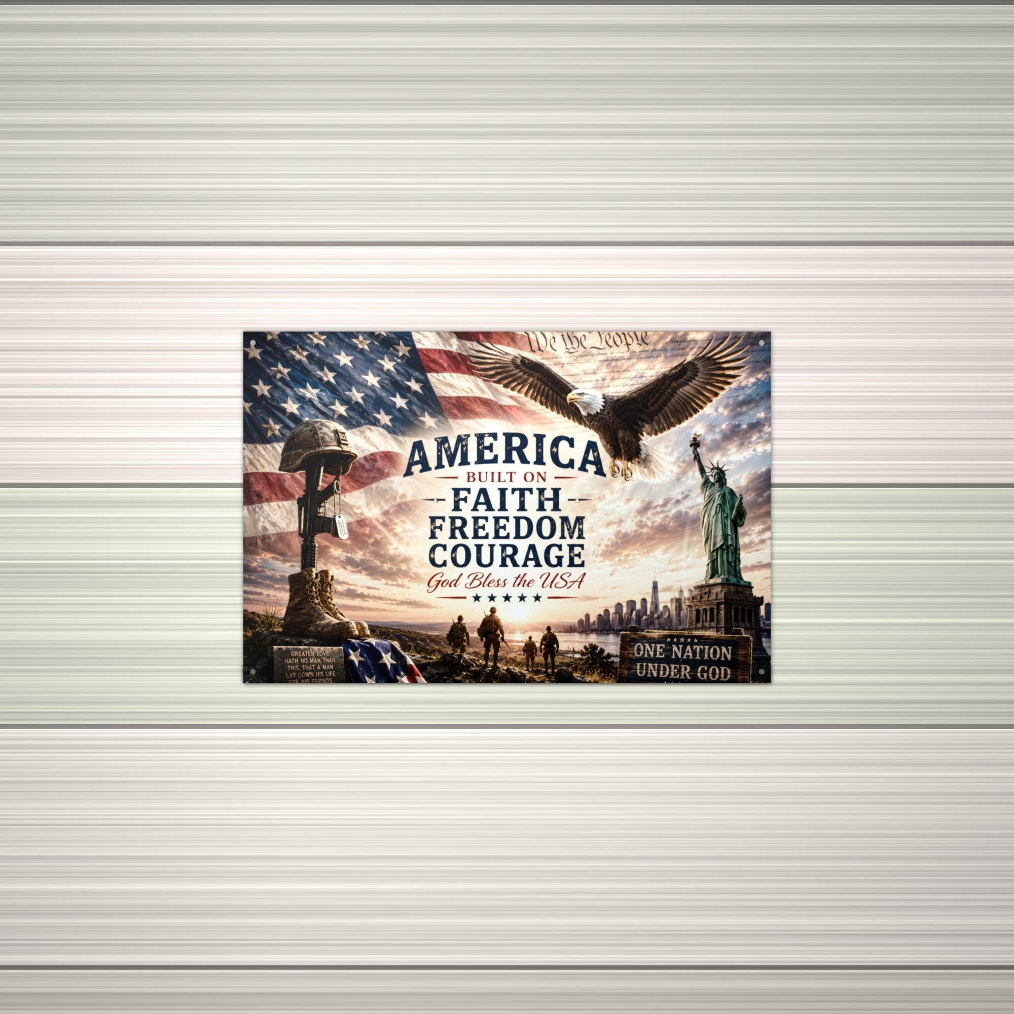 America Faith Freedom Courage Patriotic Metal Aluminum Sign — alternate angle