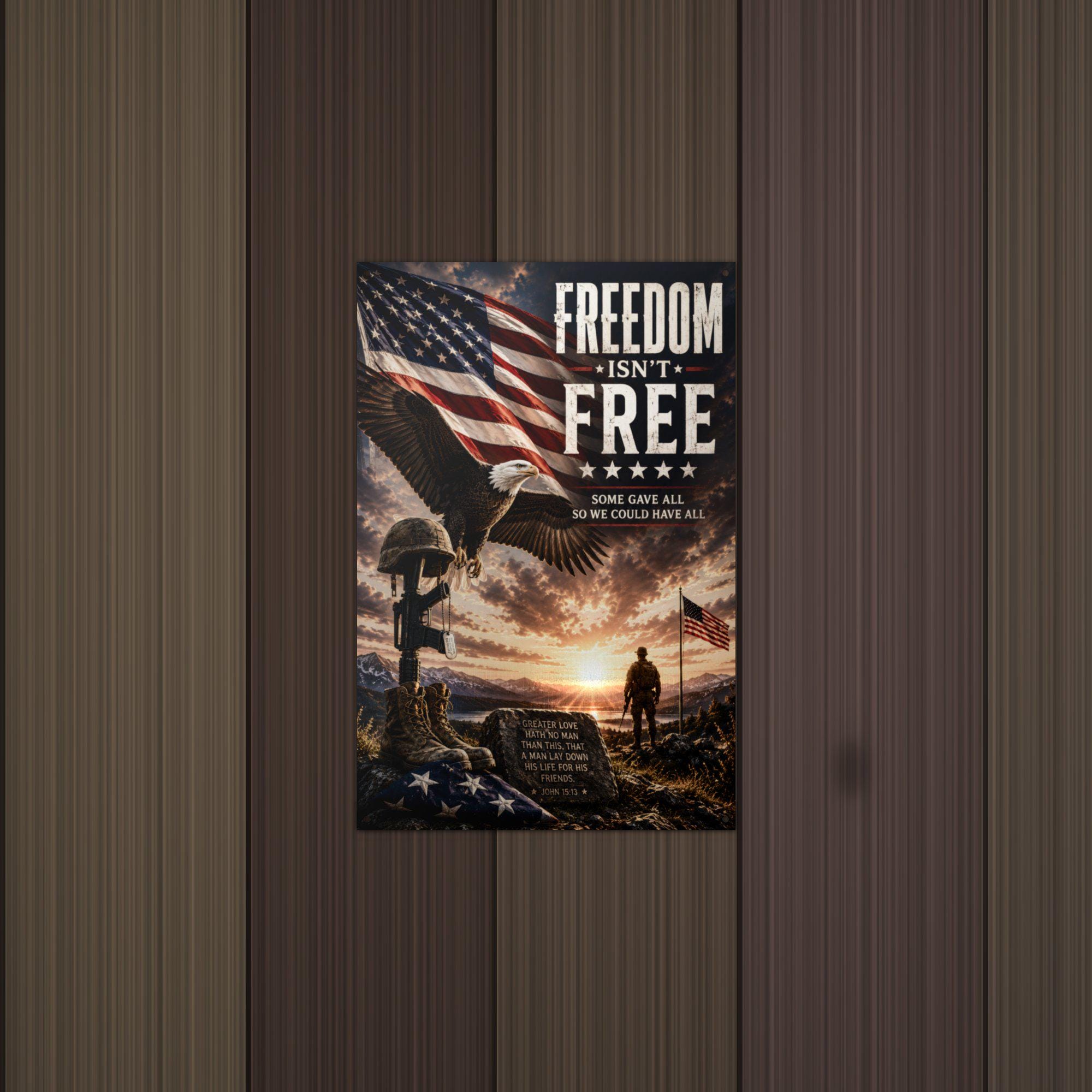 Freedom Isn't Free Eagle Sunset Patriotic Met Aluminum Sign — detail view