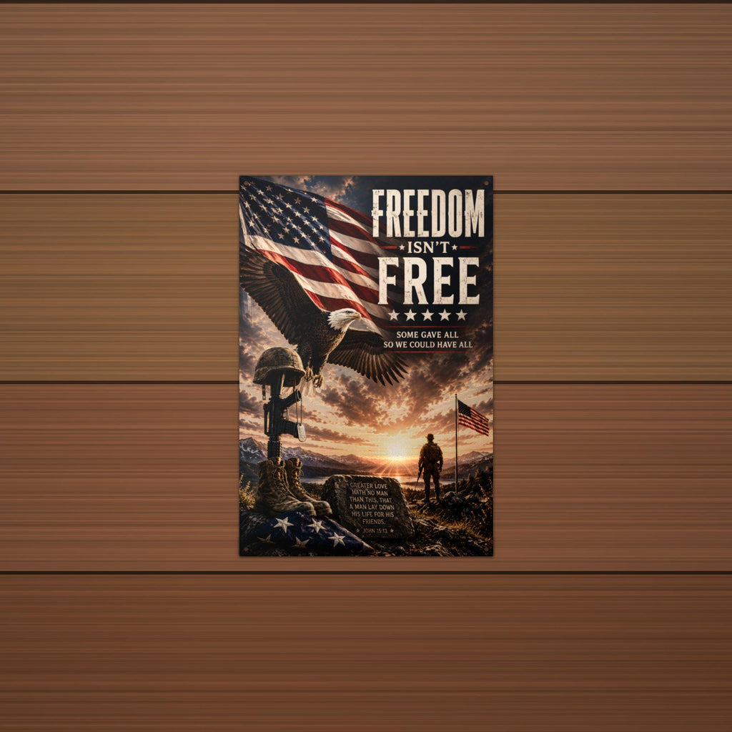 Freedom Isn't Free Eagle Sunset Patriotic Met Aluminum Sign — alternate angle