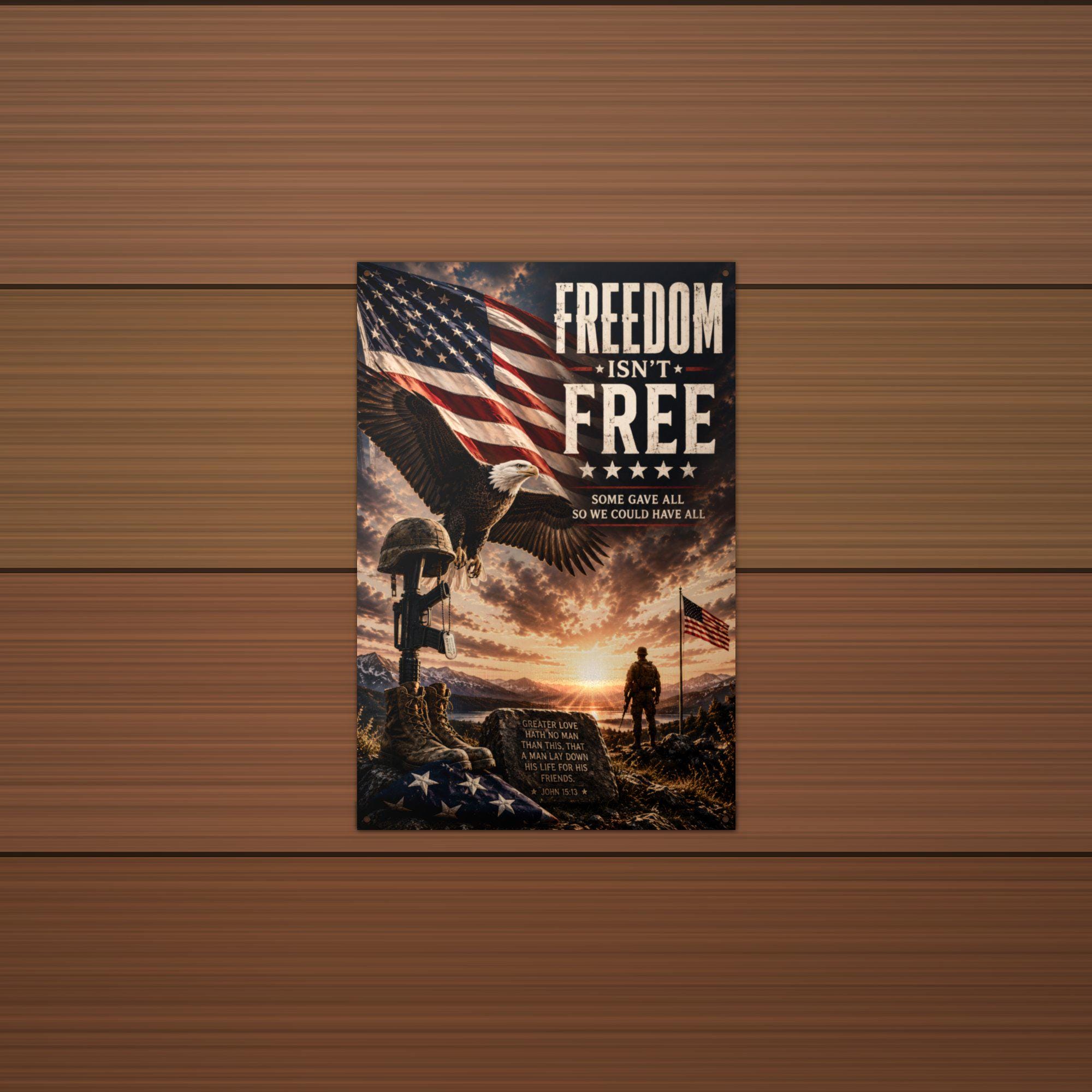 Freedom Isn't Free Eagle Sunset Patriotic Met Aluminum Sign — alternate angle