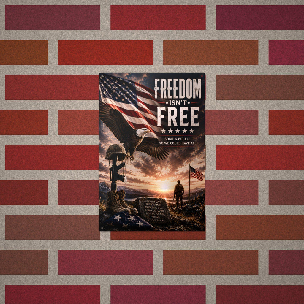 Freedom Isn't Free Eagle Sunset Patriotic Met Aluminum Sign — alternate angle