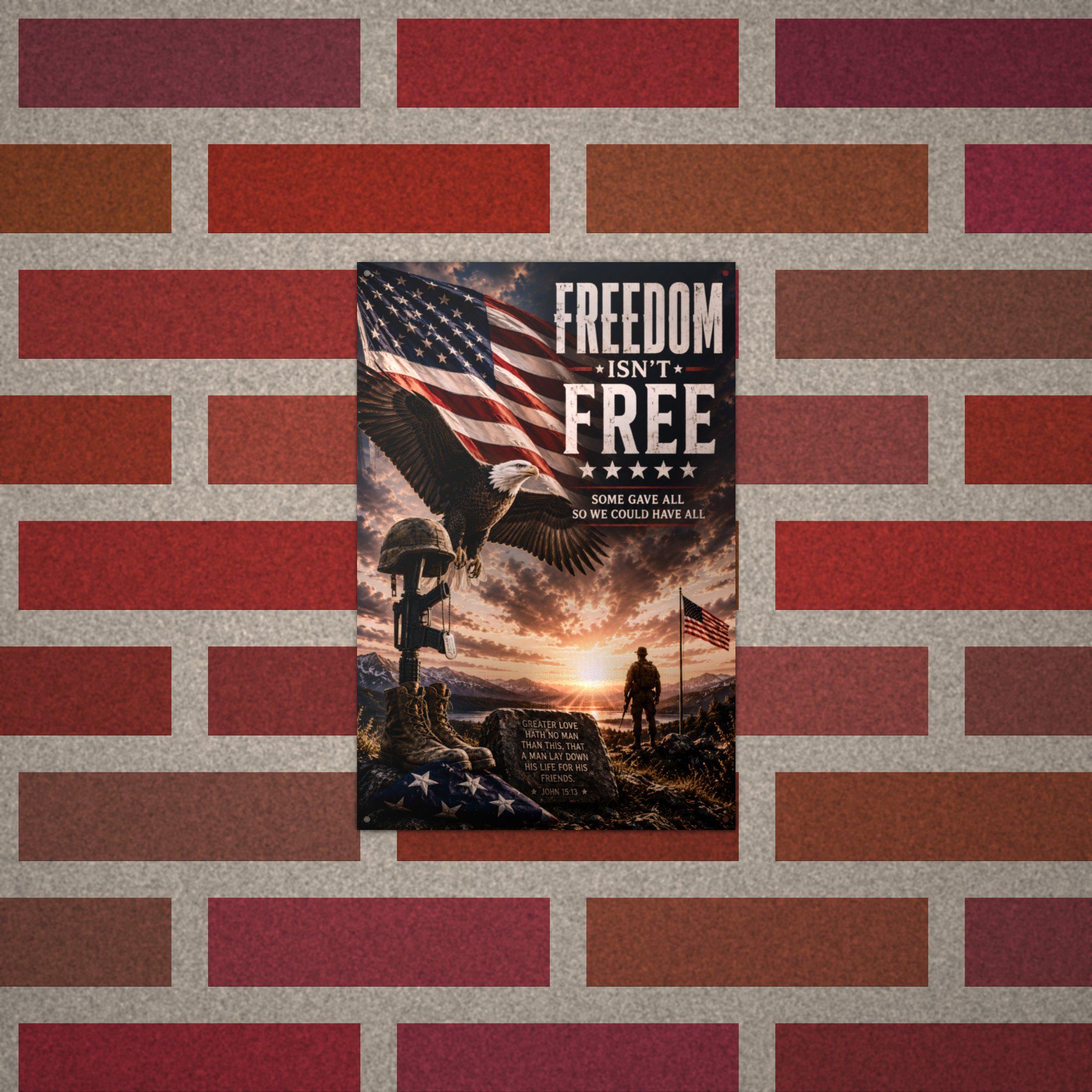 Freedom Isn't Free Eagle Sunset Patriotic Met Aluminum Sign — alternate angle