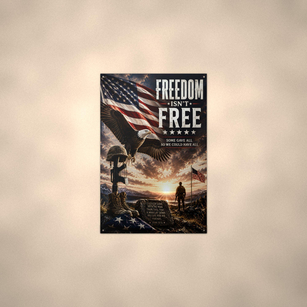 Freedom Isn't Free Eagle Sunset Patriotic Met Aluminum Sign — alternate angle