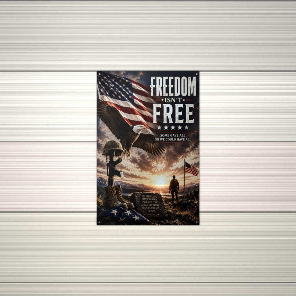 Freedom Isn't Free Eagle Sunset Patriotic Met Aluminum Sign — alternate angle