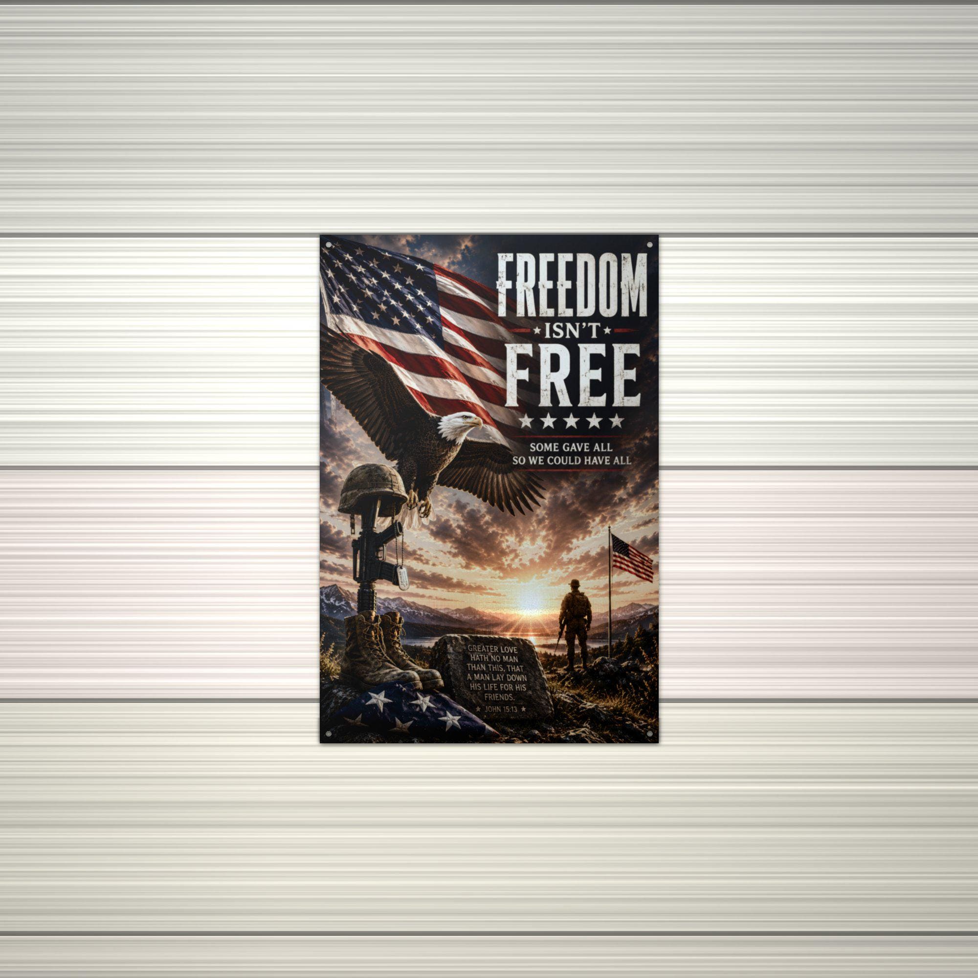 Freedom Isn't Free Eagle Sunset Patriotic Met Aluminum Sign — alternate angle