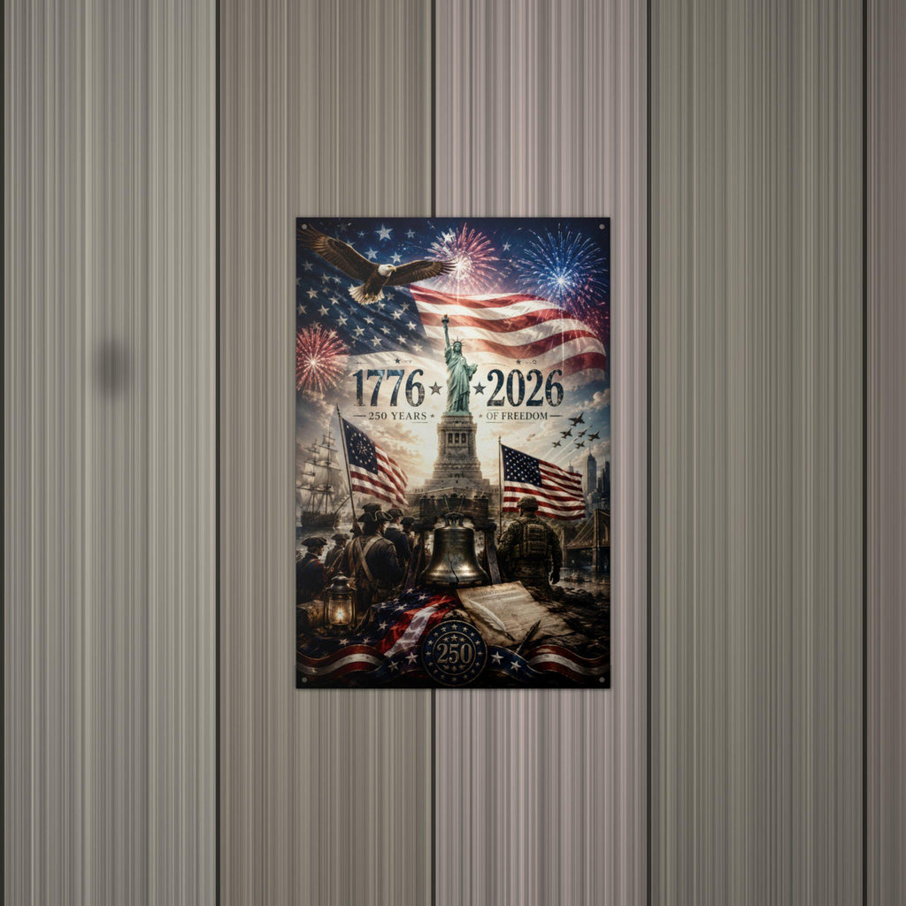1776-2026 250 Years of Freedom Patriotic Meta Aluminum Sign — lifestyle setting