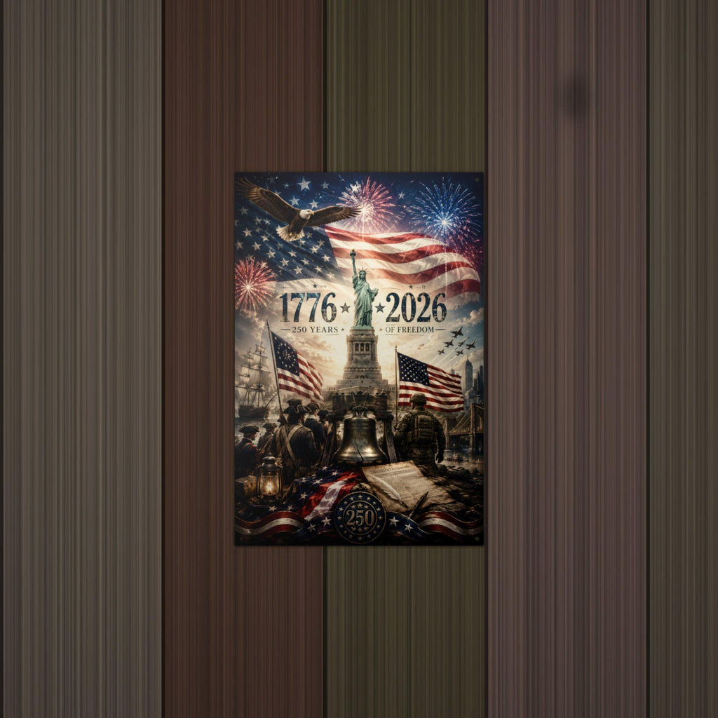 1776-2026 250 Years of Freedom Patriotic Meta Aluminum Sign — detail view