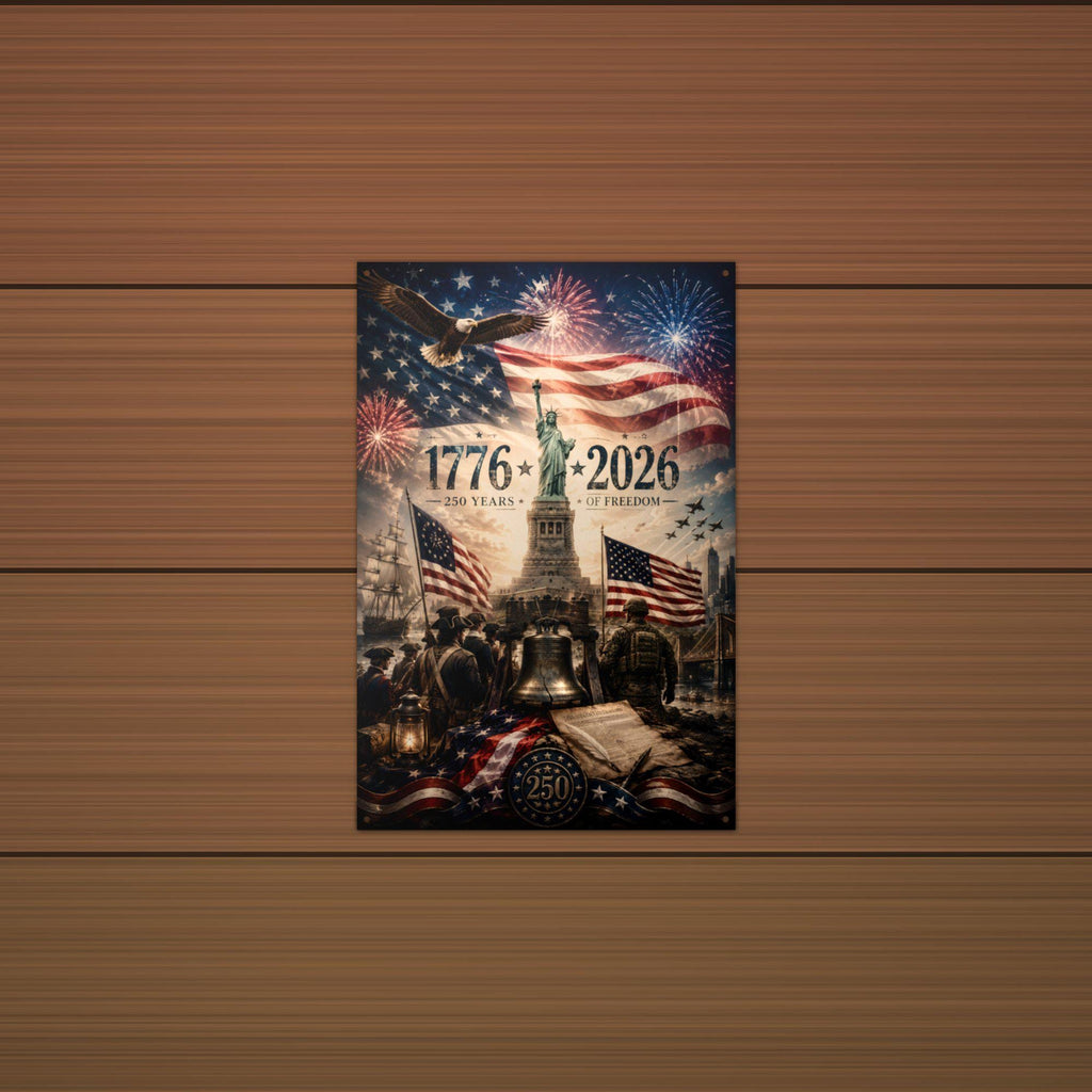 1776-2026 250 Years of Freedom Patriotic Meta Aluminum Sign — alternate angle