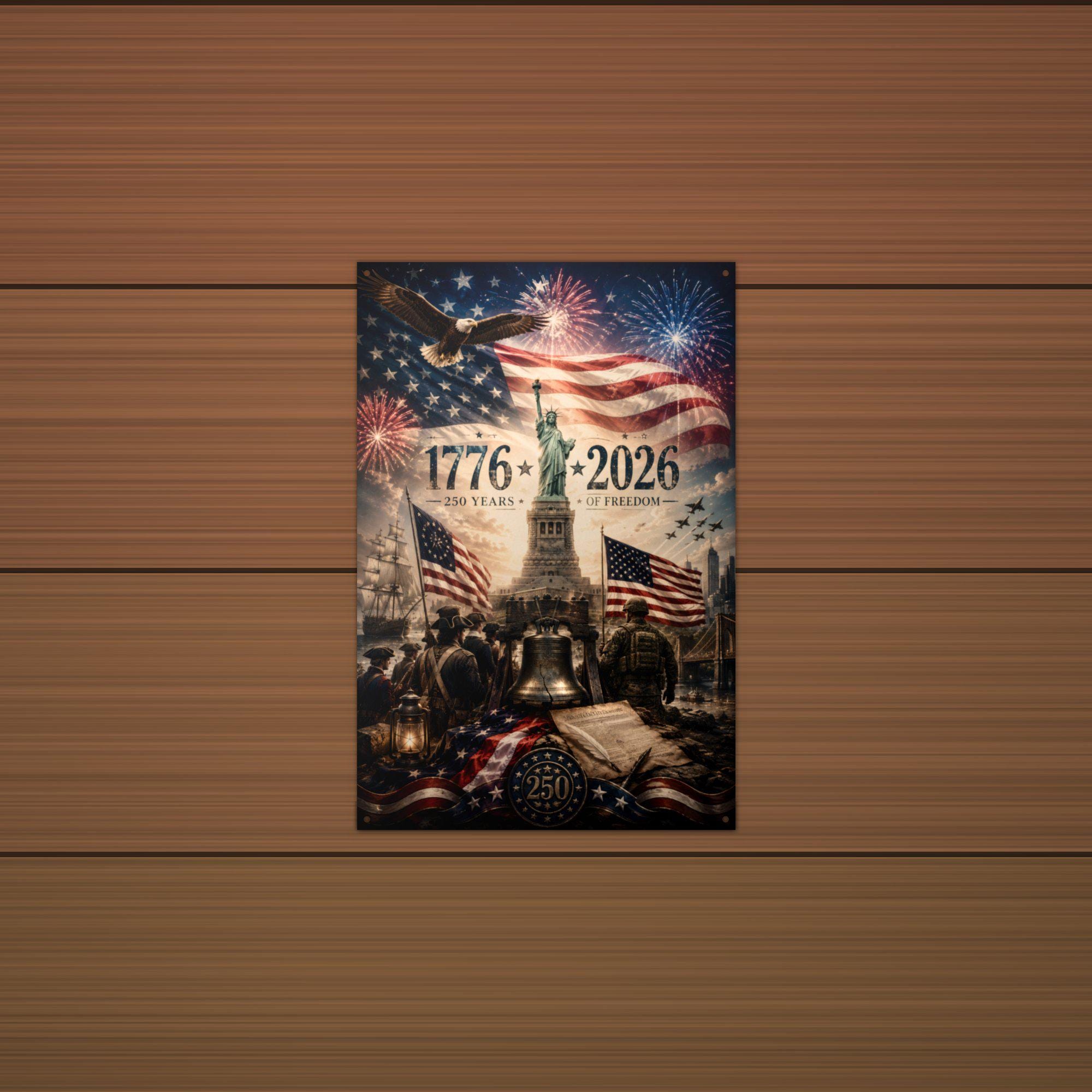 1776-2026 250 Years of Freedom Patriotic Meta Aluminum Sign — alternate angle