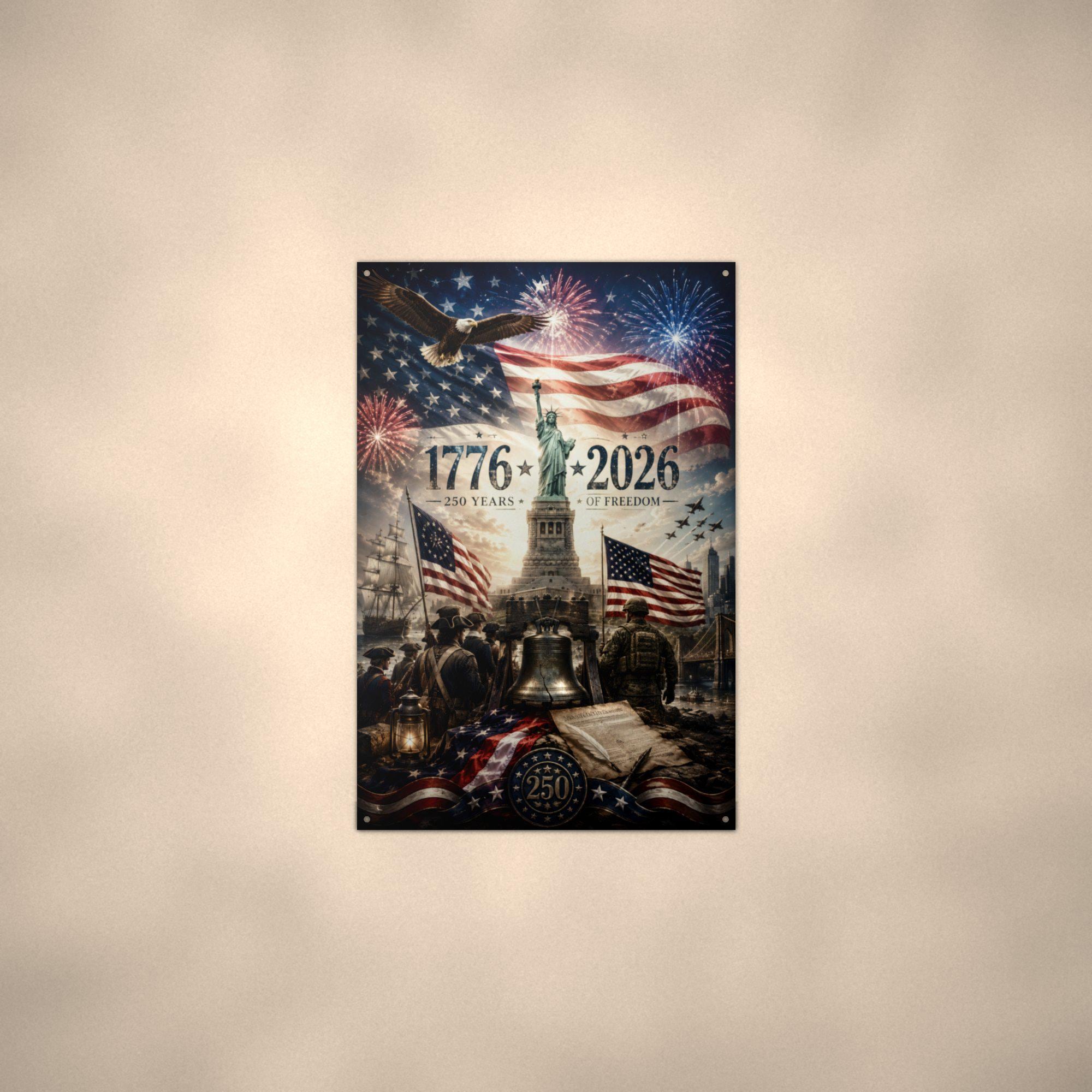 1776-2026 250 Years of Freedom Patriotic Meta Aluminum Sign — alternate angle