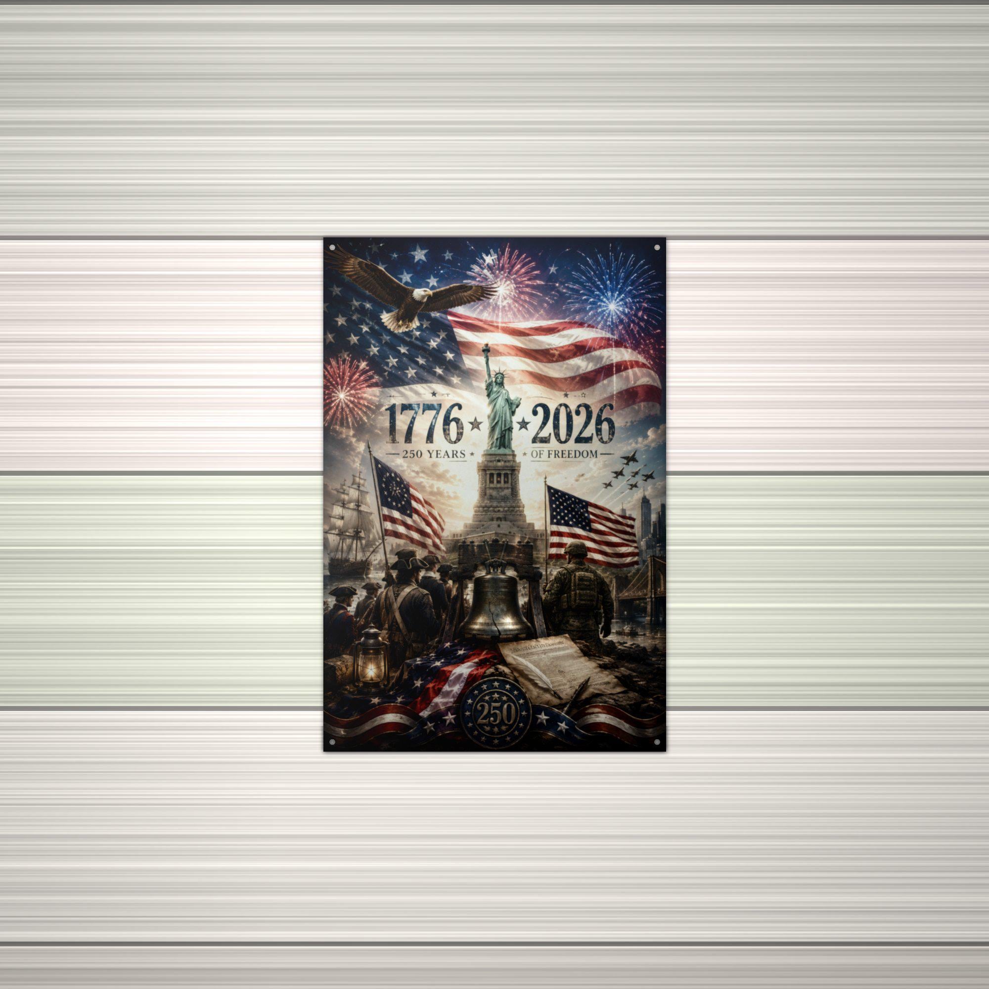 1776-2026 250 Years of Freedom Patriotic Meta Aluminum Sign — alternate angle