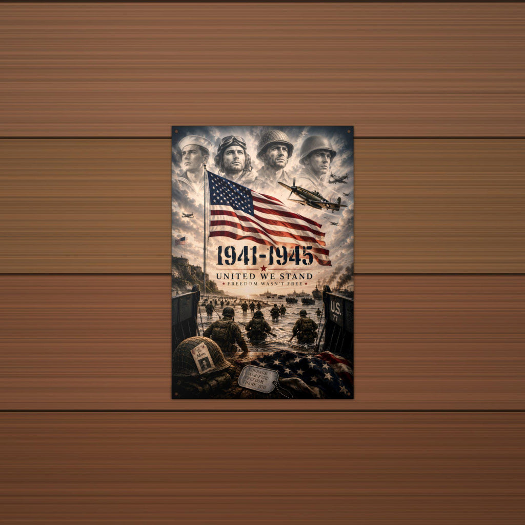 World War II United We Stand Patriotic Metal  Aluminum Sign — alternate angle