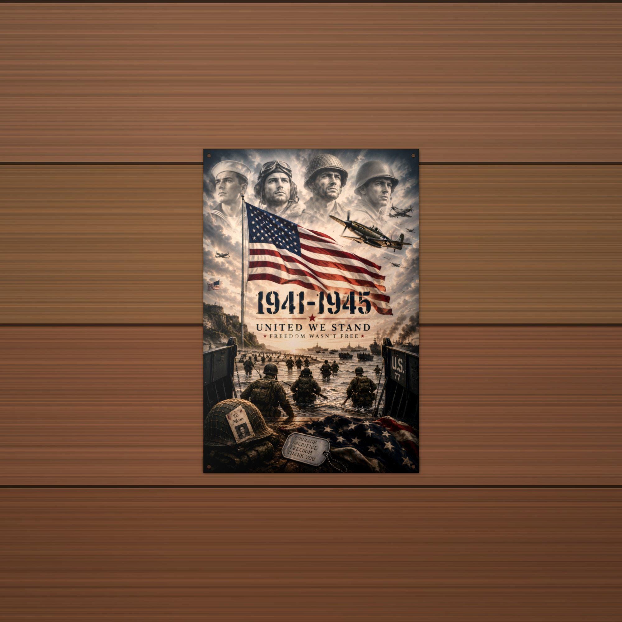 World War II United We Stand Patriotic Metal  Aluminum Sign — alternate angle