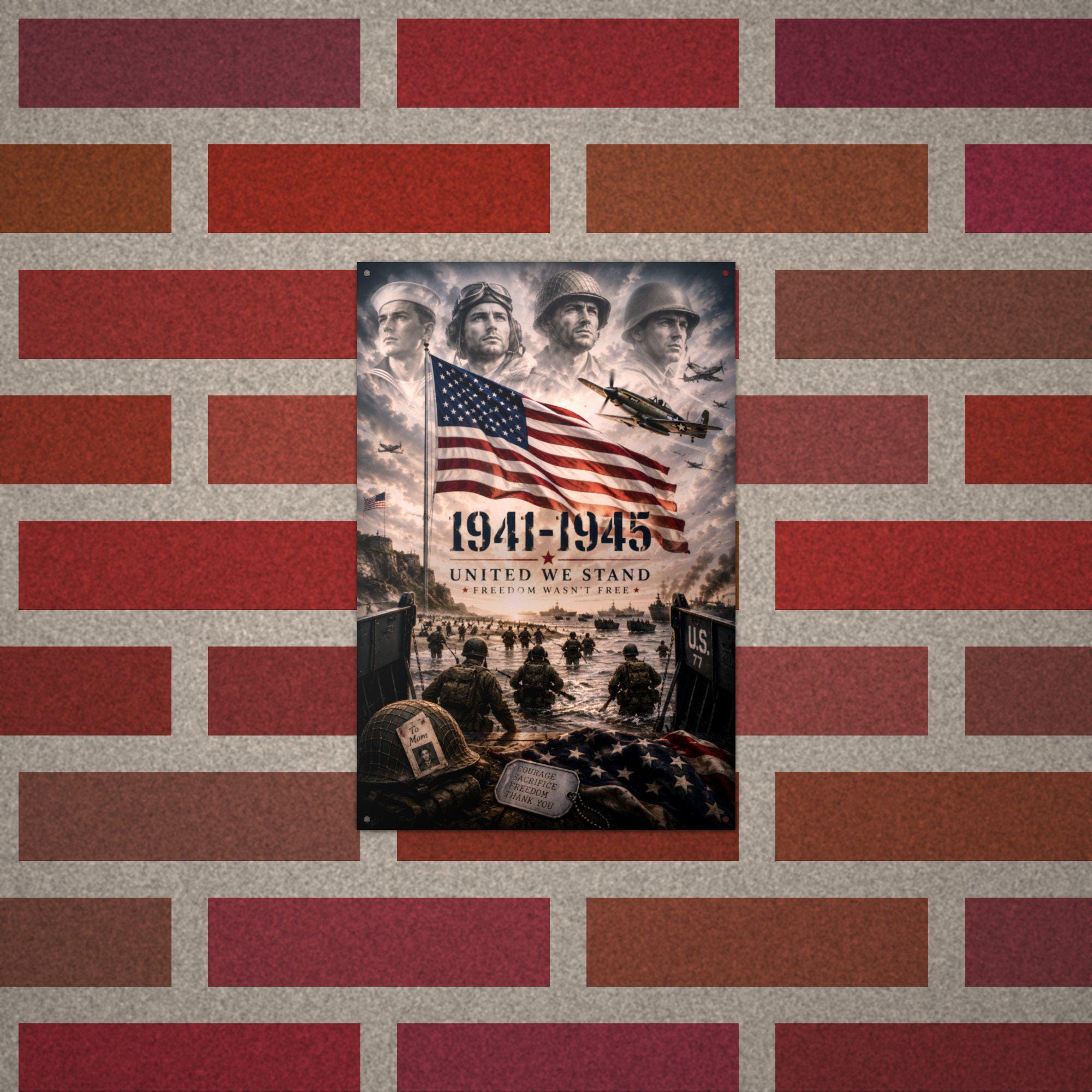 World War II United We Stand Patriotic Metal  Aluminum Sign — alternate angle
