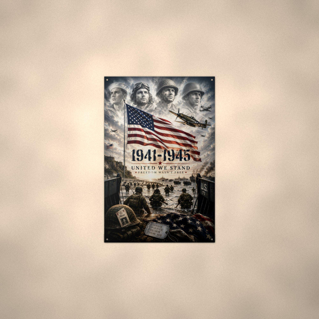 World War II United We Stand Patriotic Metal  Aluminum Sign — alternate angle