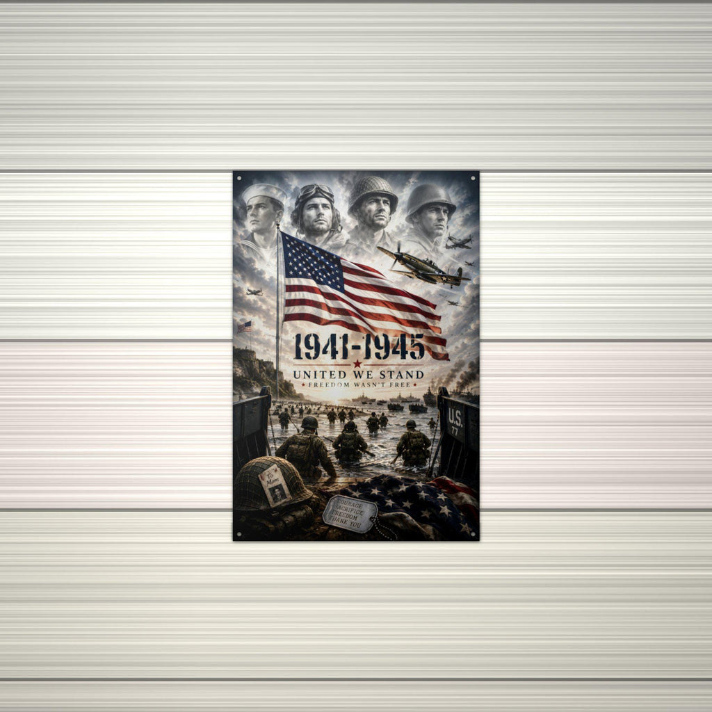 World War II United We Stand Patriotic Metal  Aluminum Sign — alternate angle