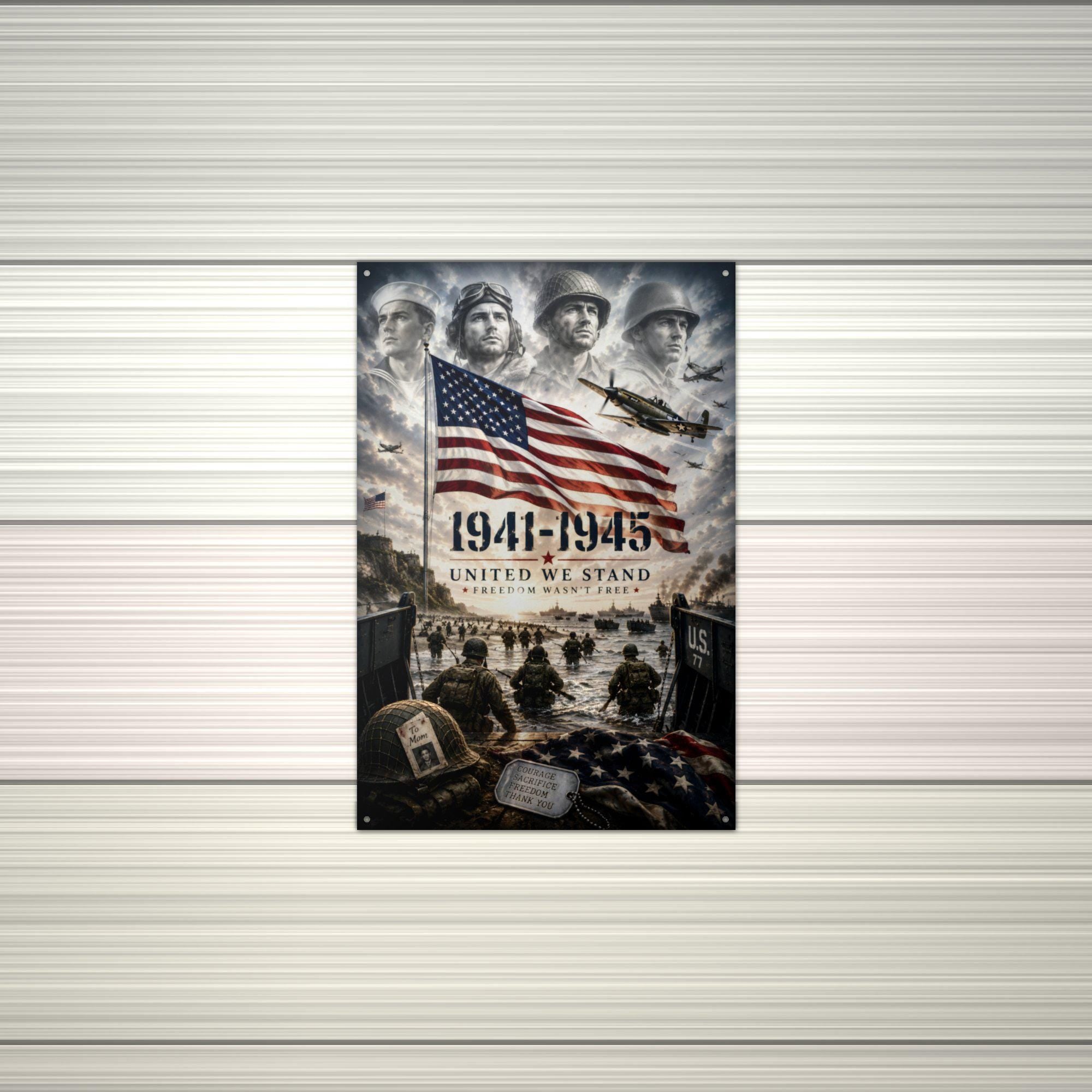 World War II United We Stand Patriotic Metal  Aluminum Sign — alternate angle